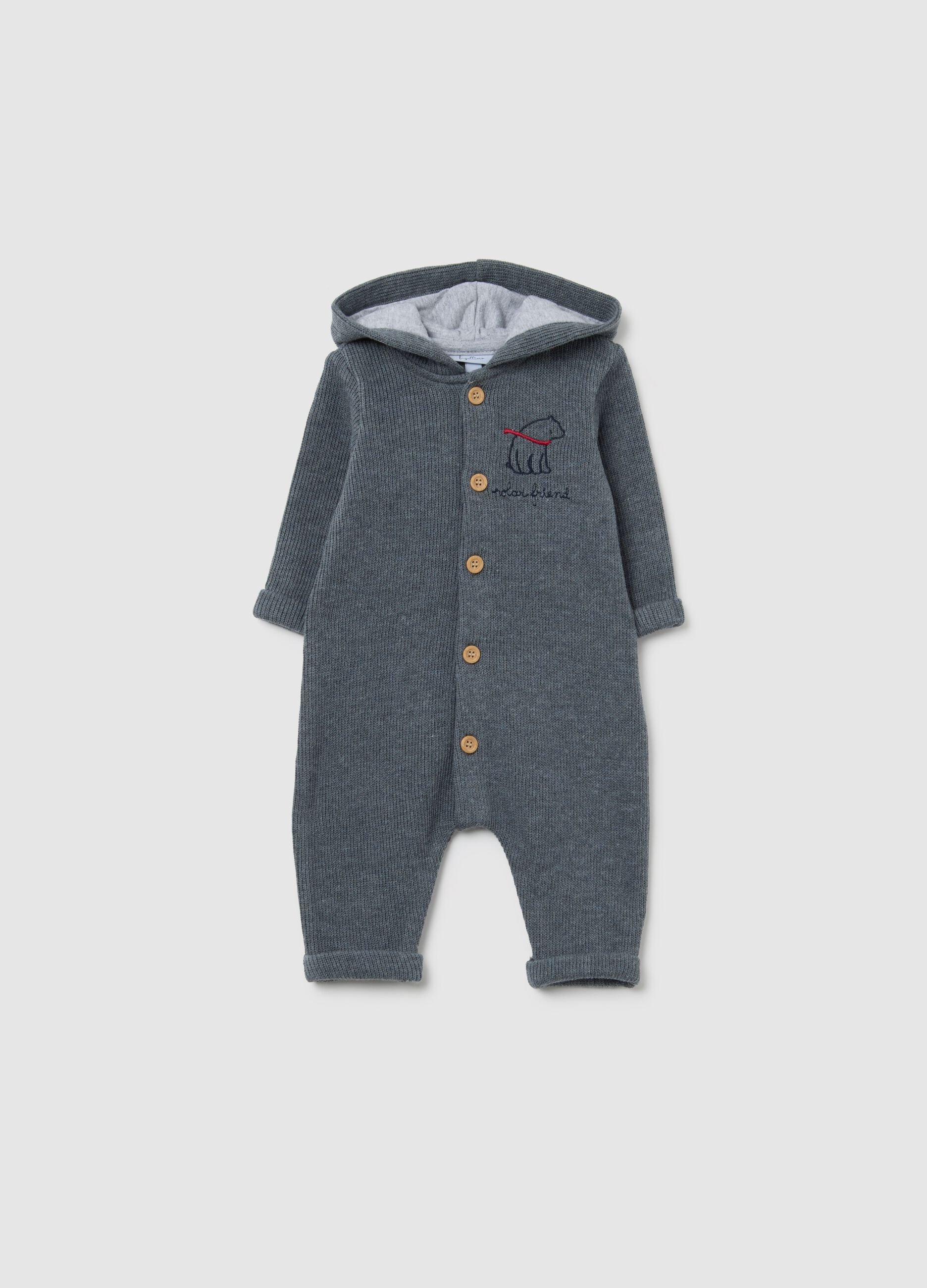 Grey newborn cotton blend hooded onesie