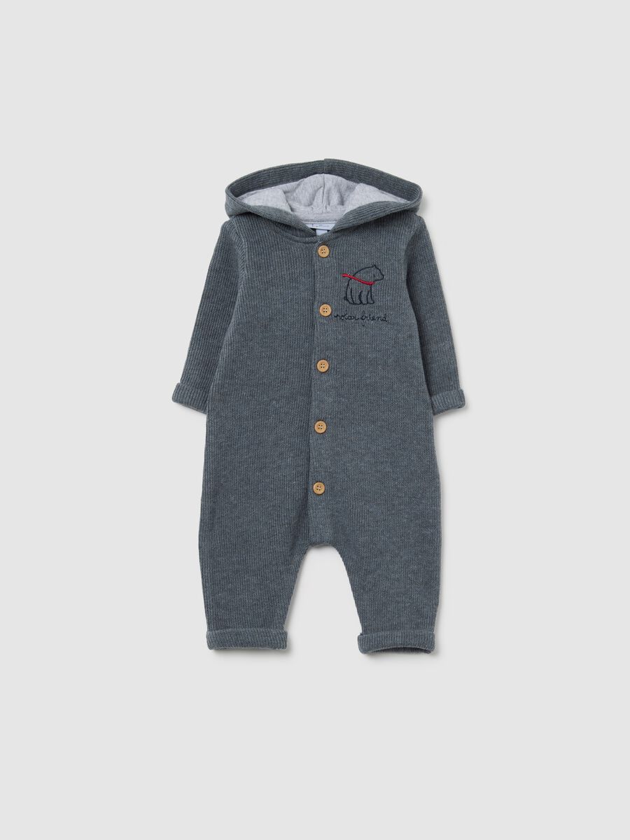 Grey newborn cotton blend hooded onesie_0