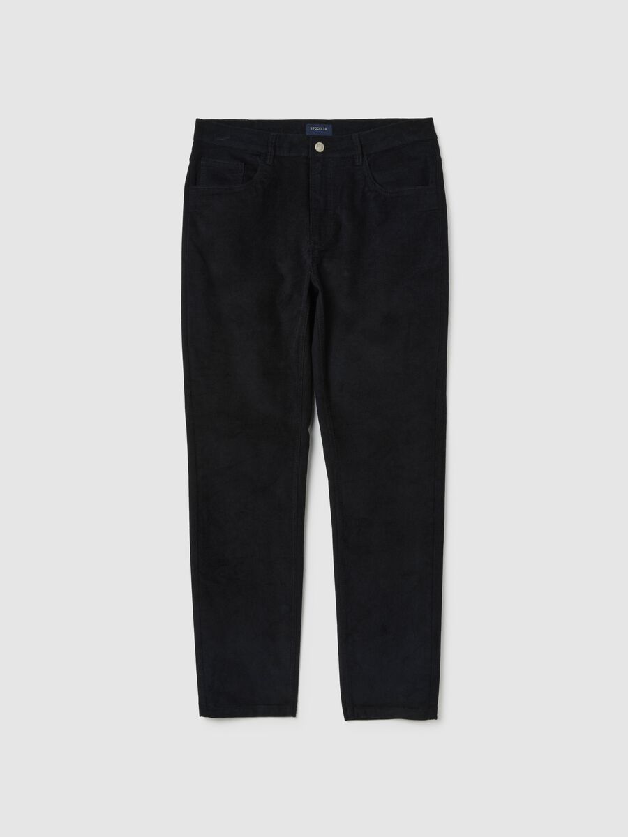 Black Slim Fit Stretch Cotton Trousers_4