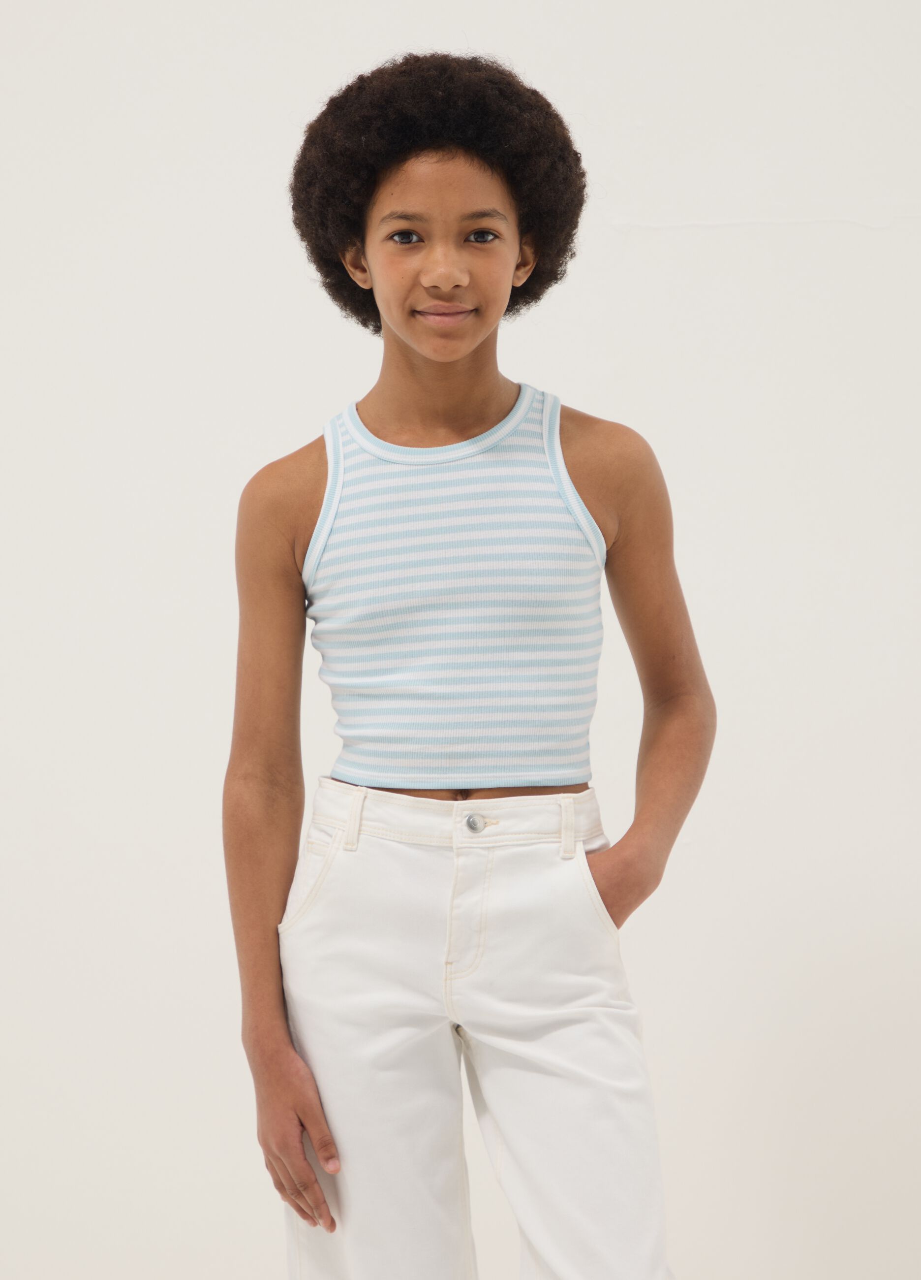 Girls&rsquo; multicolour striped fitted stretch-cotton vest top