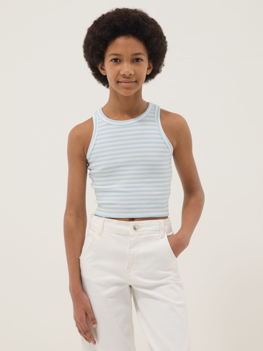Canotta fitted in cotone elasticizzato a righe multicolor da ragazza_0