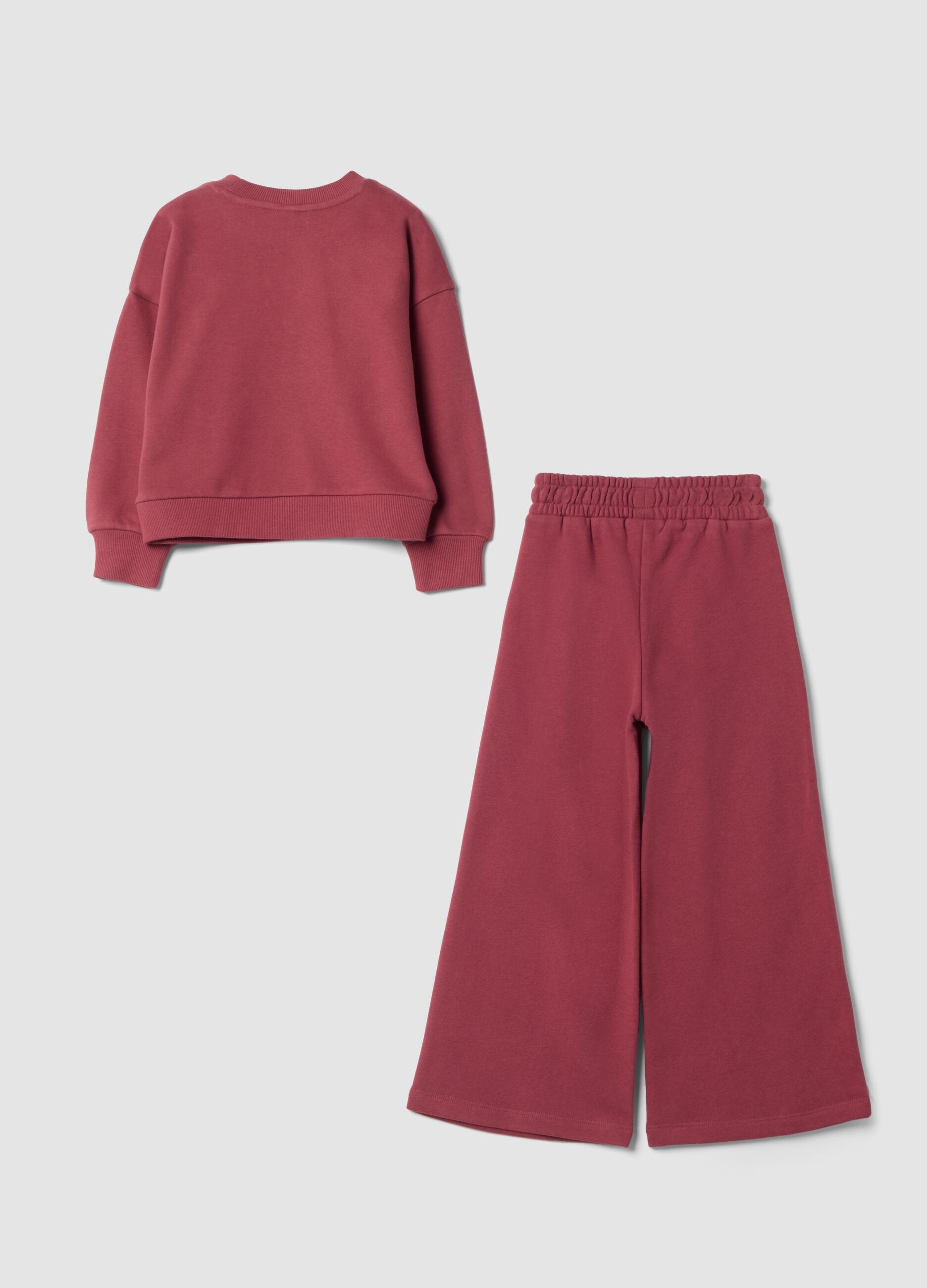 Red cotton-blend jogging set with sweatshirt and Lilo & Stitch print