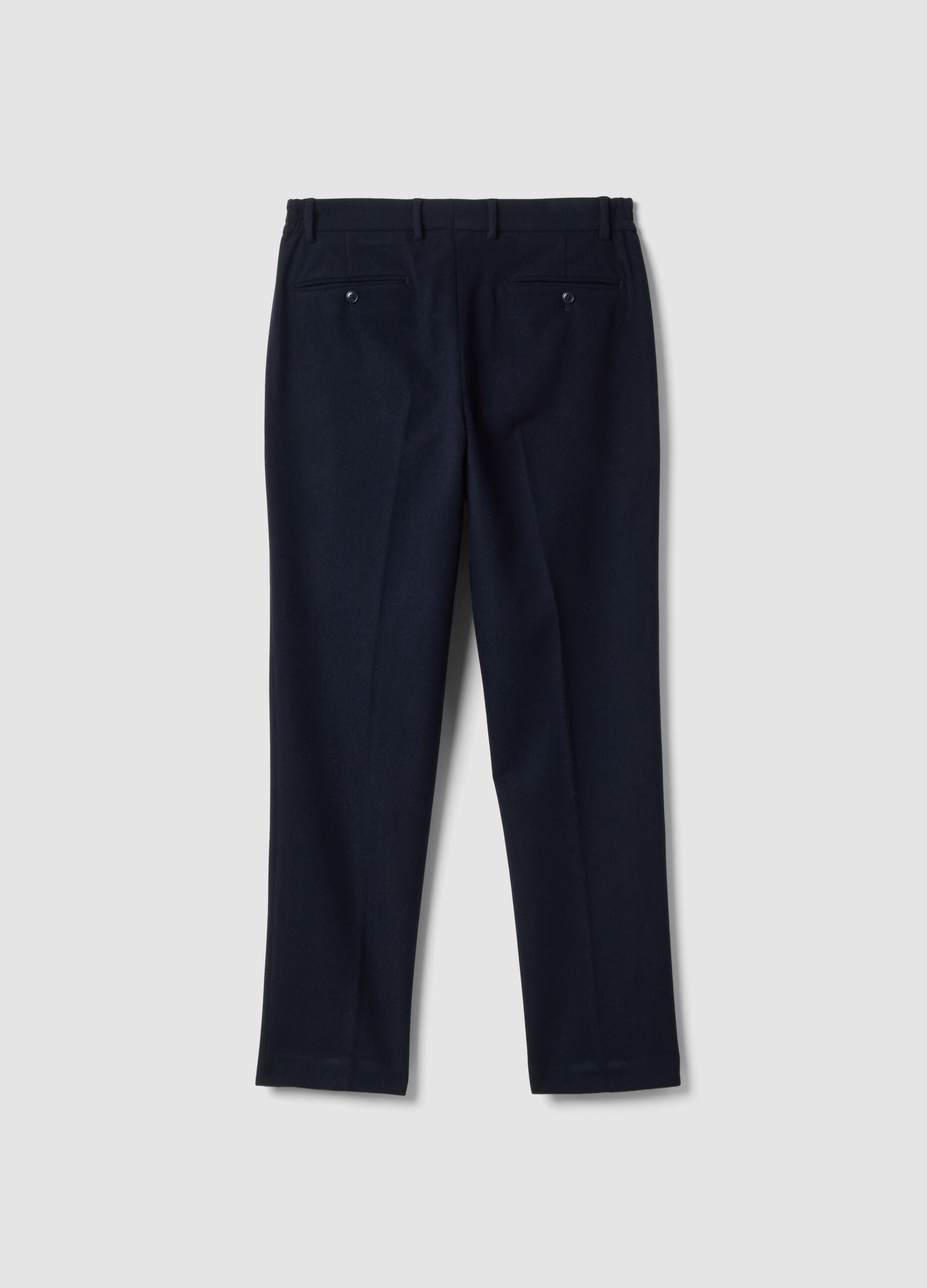 Navy blue formal carrot-fit trousers in wool and viscose blend