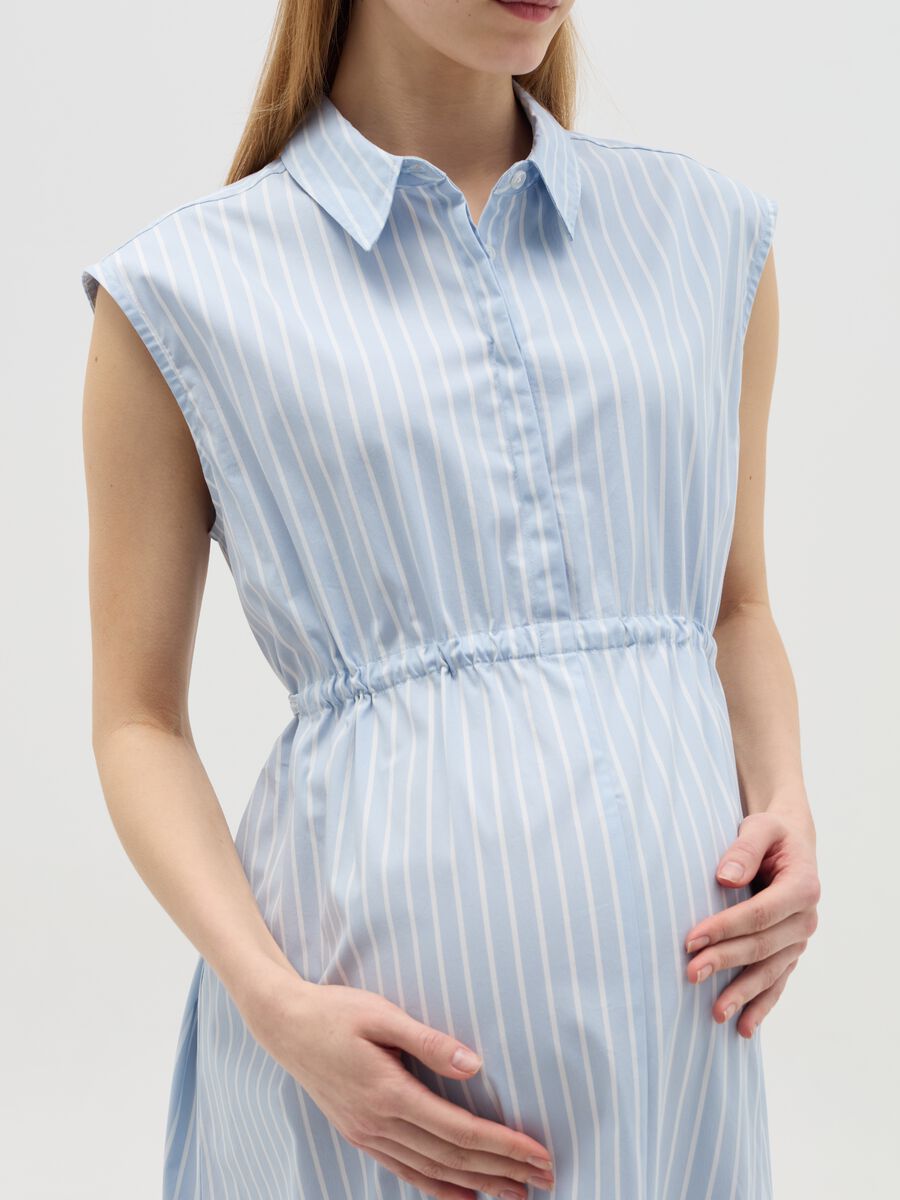 Long maternity shirt dress with stripes_2