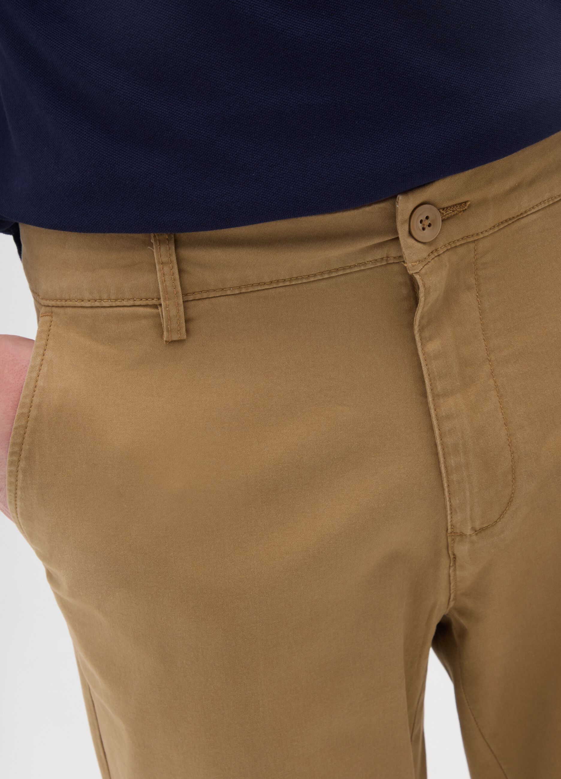Beige Stretch Cotton Trousers Regular Fit
