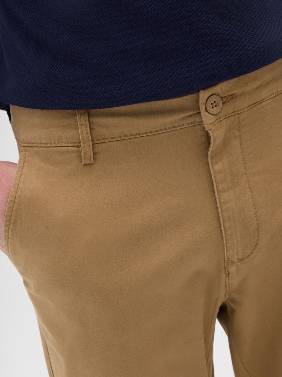 Beige Stretch Cotton Trousers Regular Fit_3