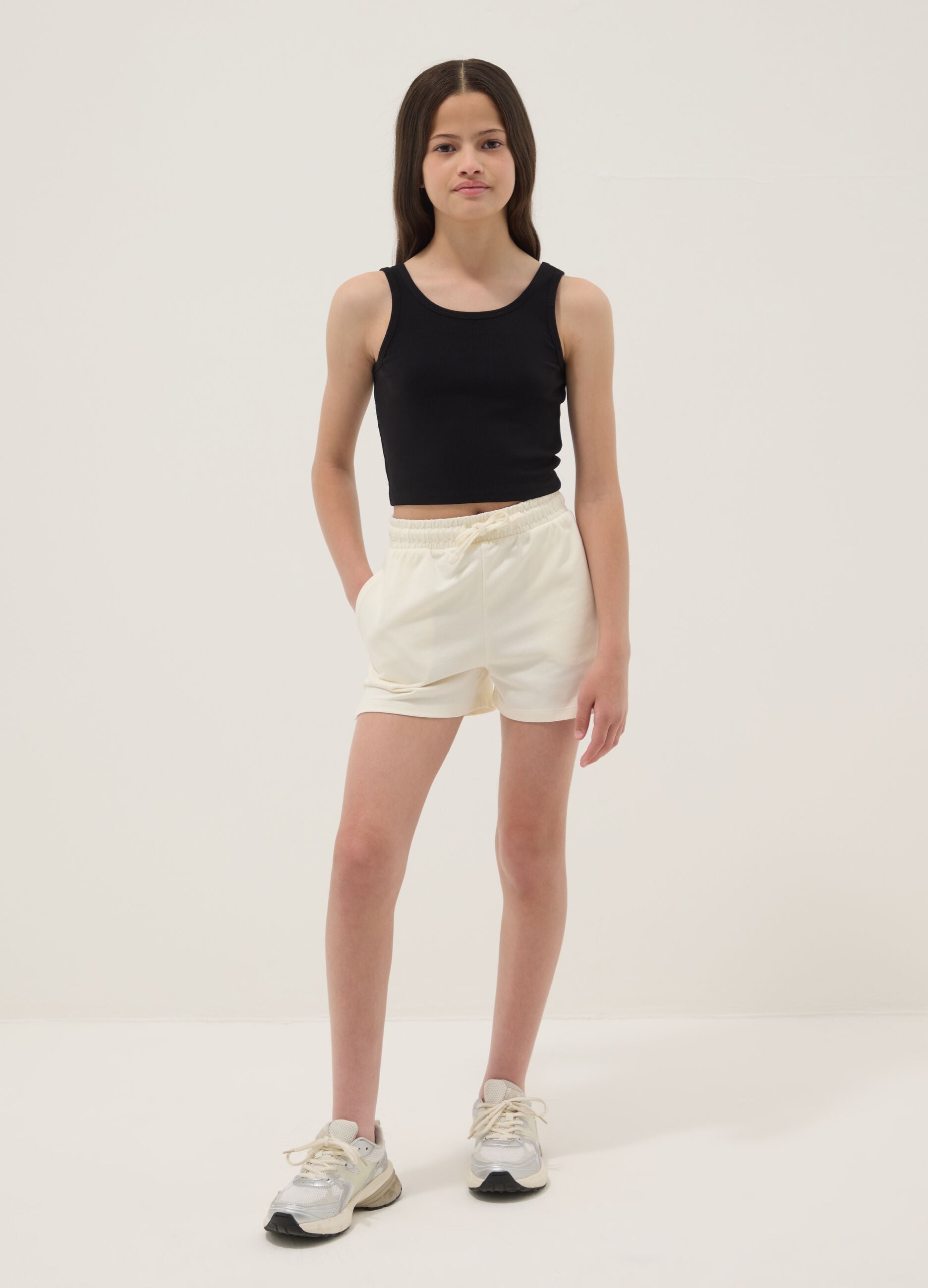 Girls' multicolour stretch-cotton fitted set