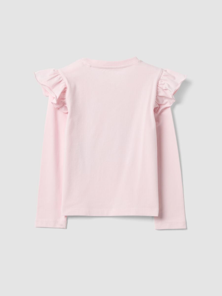 Girls&rsquo; pink stretch cotton T-shirt with ruffles and Frozen print_1