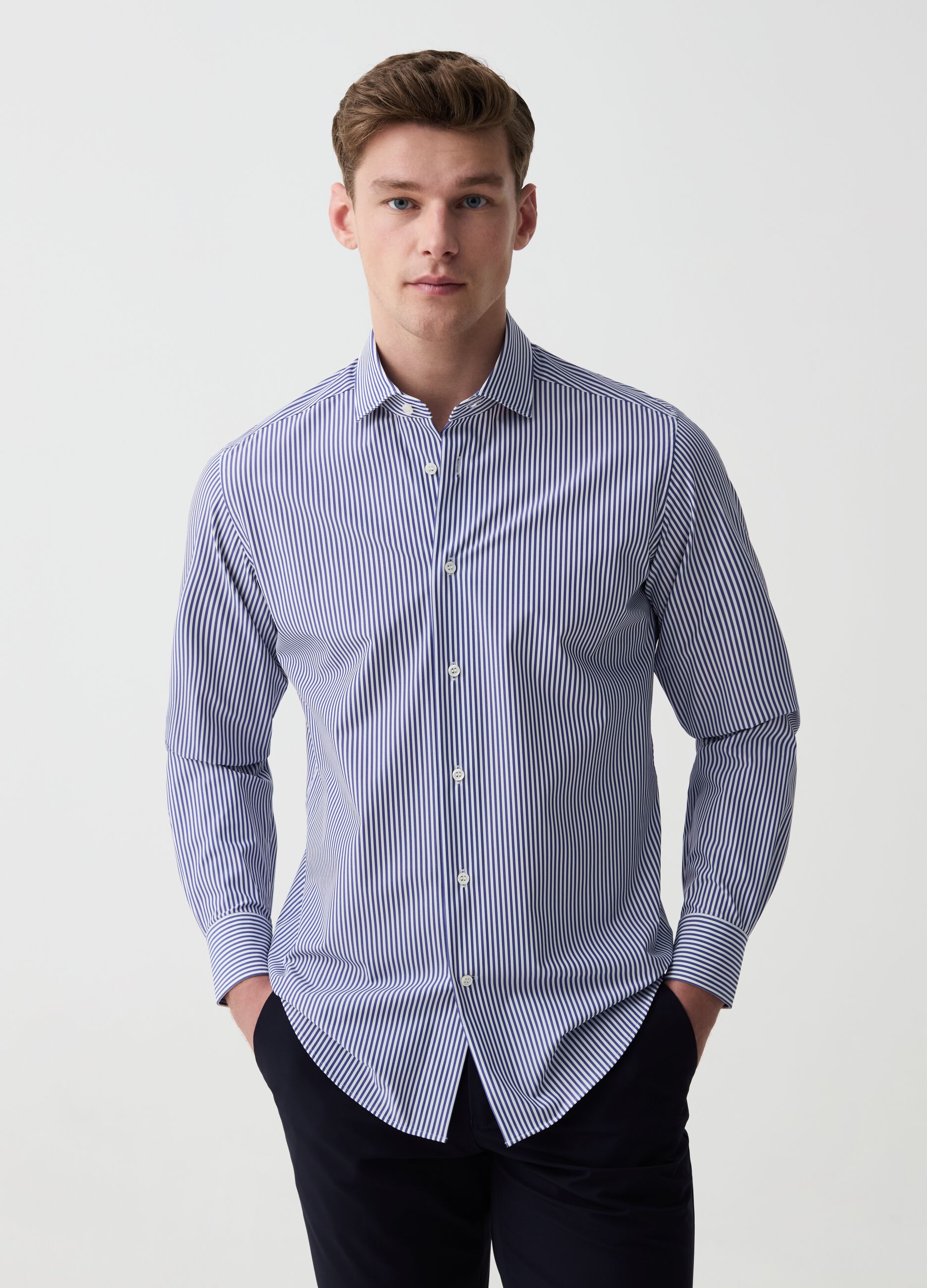 Camicia slim fit stretch a righe OVS Tech Bianco Blu da Uomo OVS