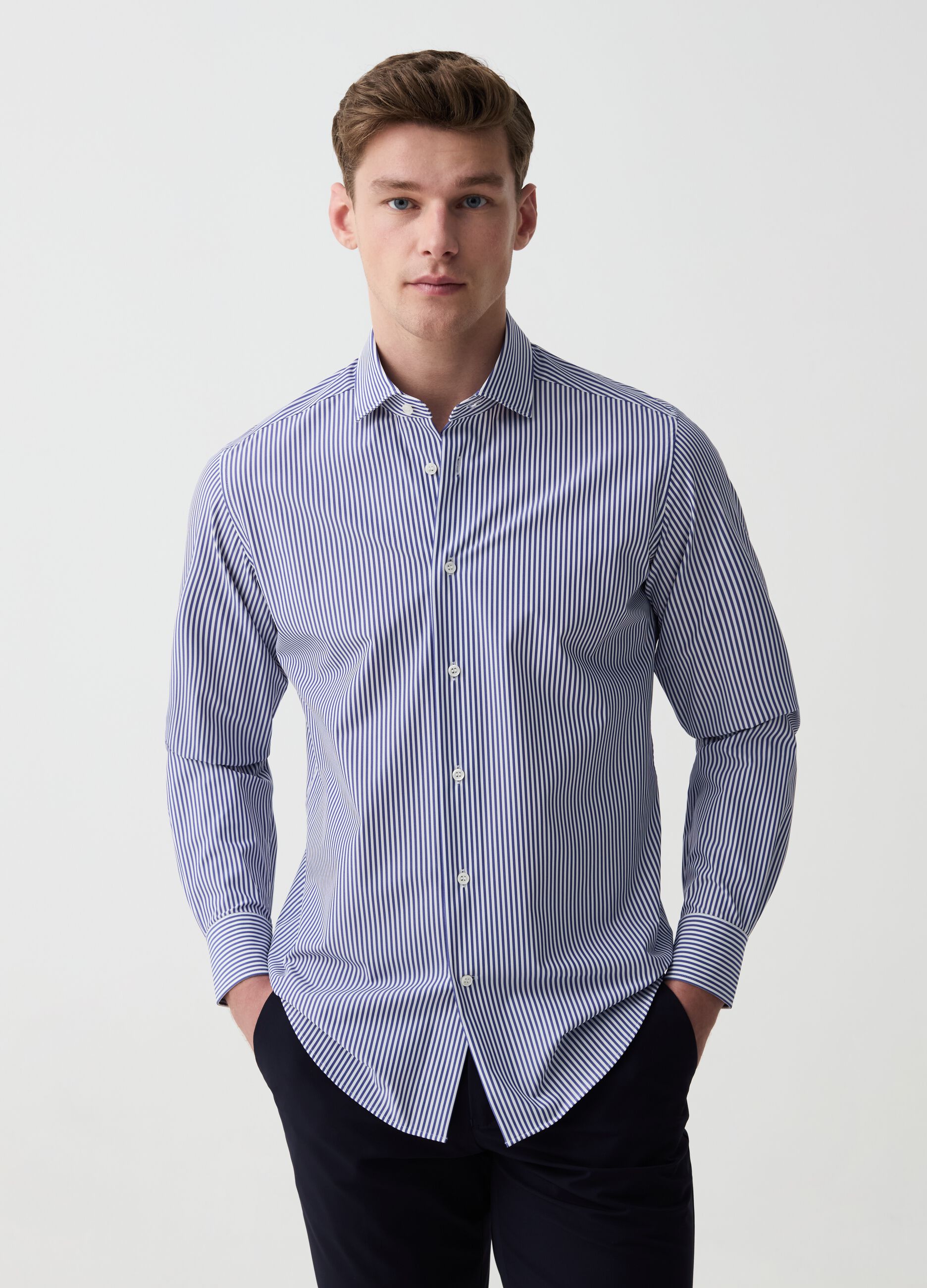 Camicia slim fit stretch a righe OVS Tech