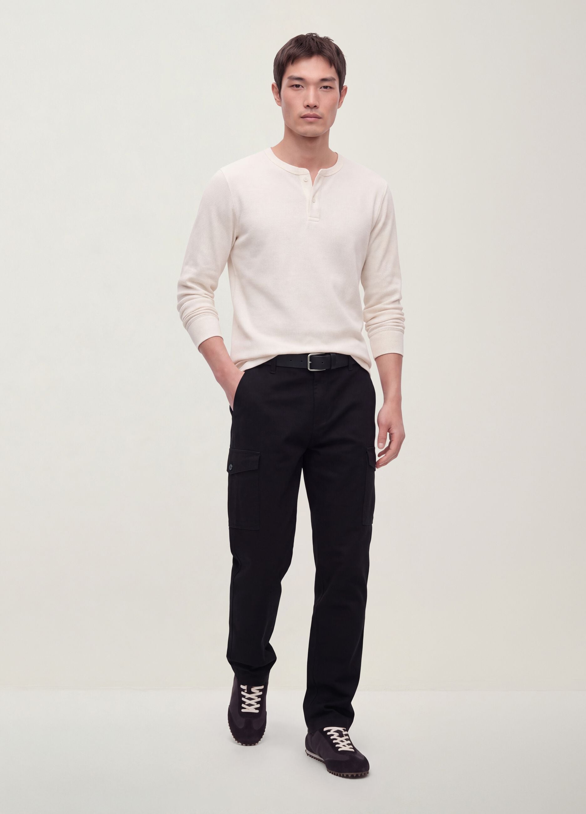 Pantaloni cargo neri in cotone elasticizzato slim fit