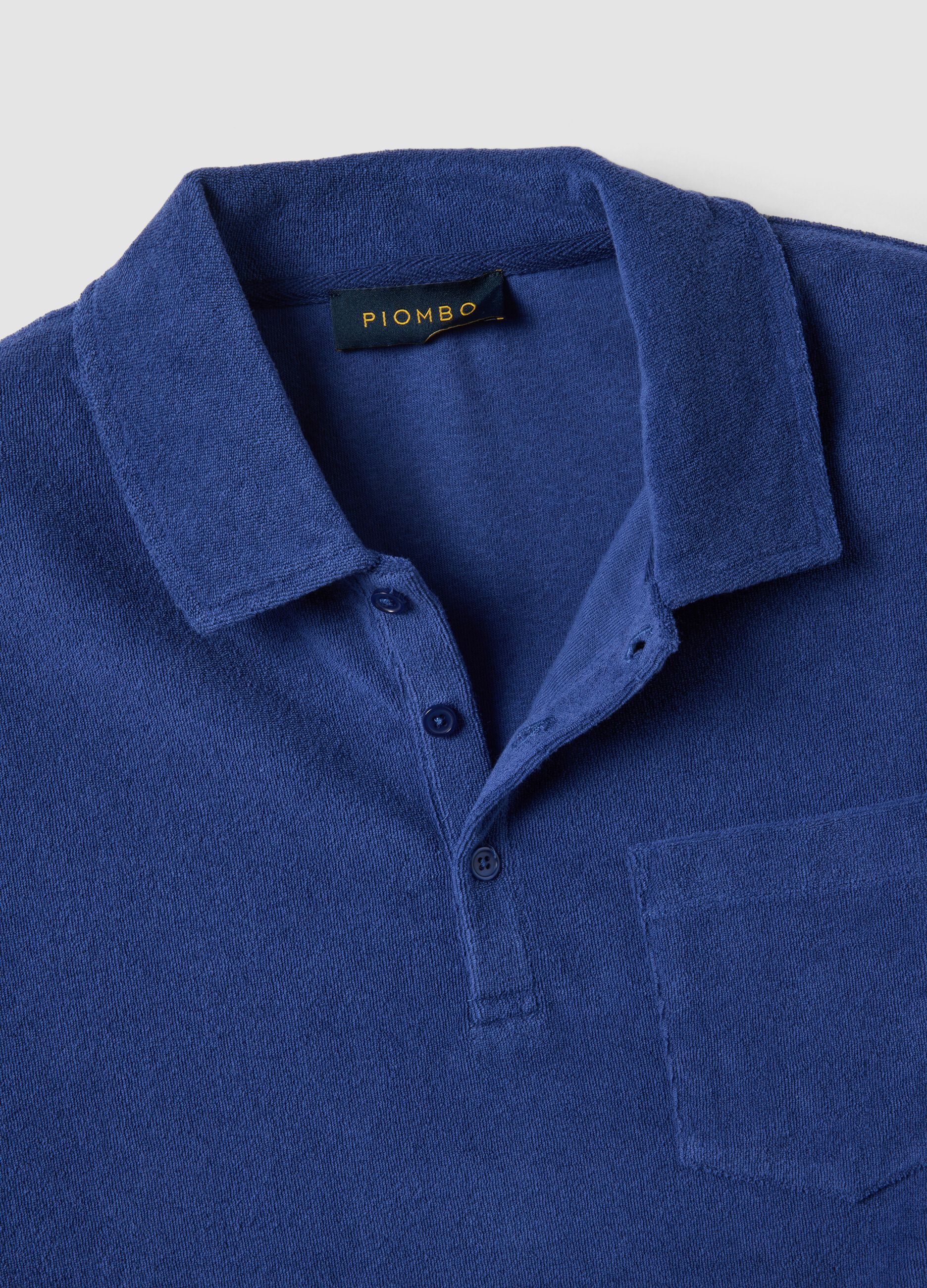 Blue short-sleeved cotton-blend polo shirt
