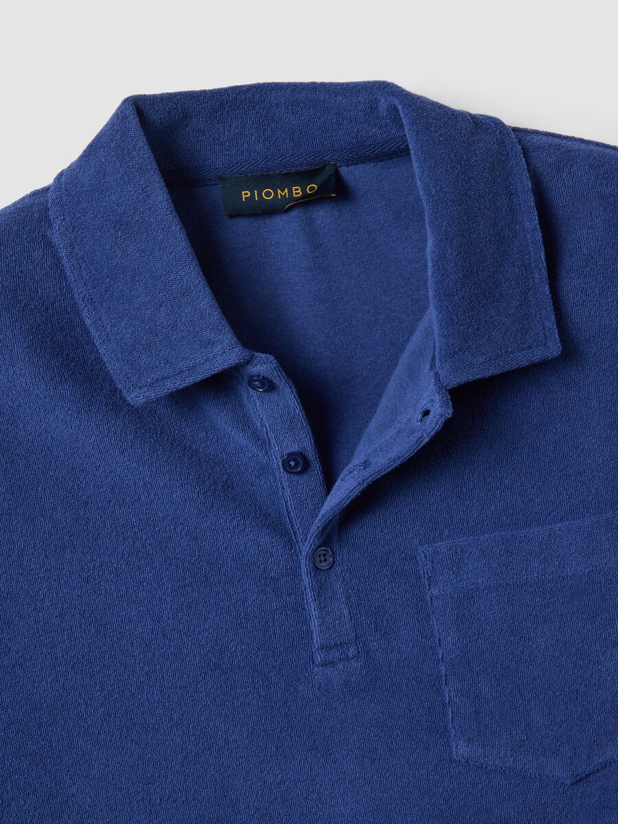 Polo blu in misto cotone regular fit con taschino_5