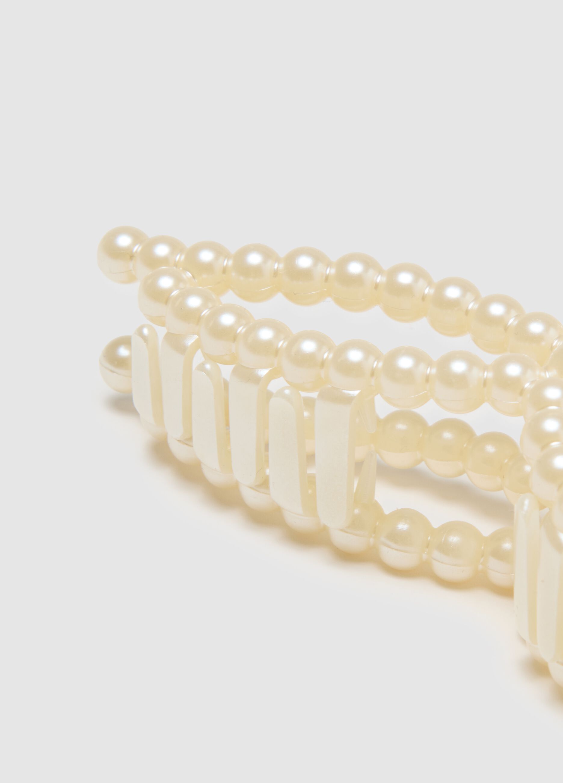 Beige Women's Hair Clip with Pearls