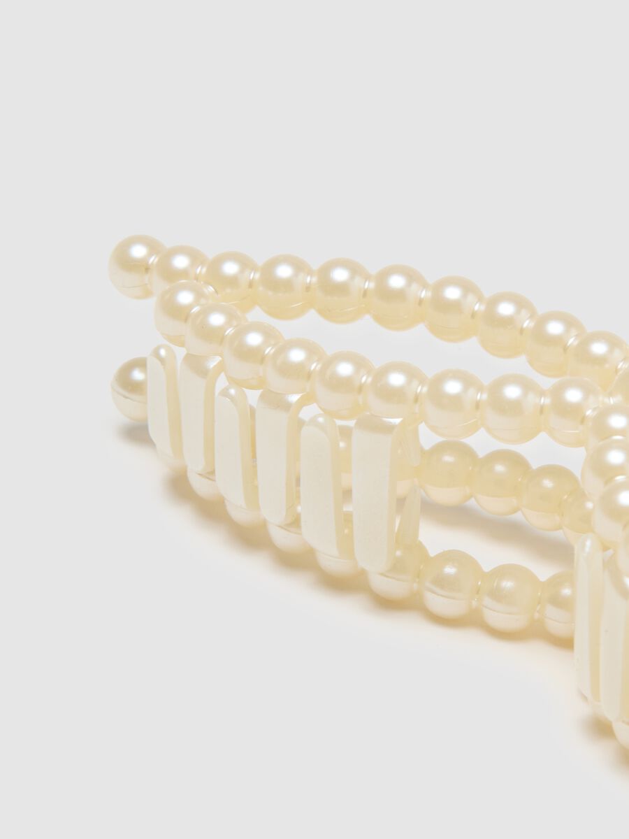 Beige Women's Hair Clip with Pearls_2