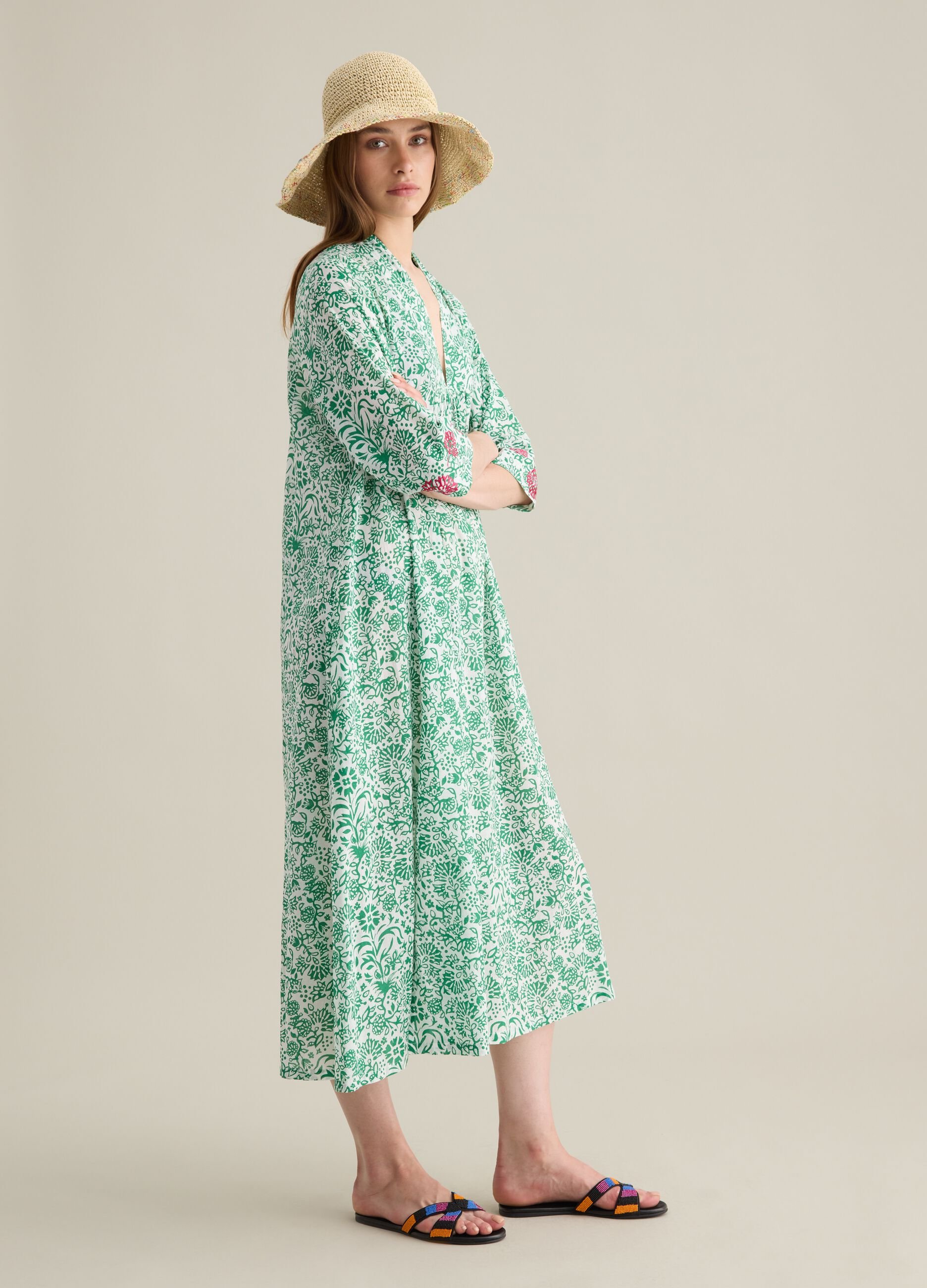 Abito lungo da donna in puro cotone multicolor