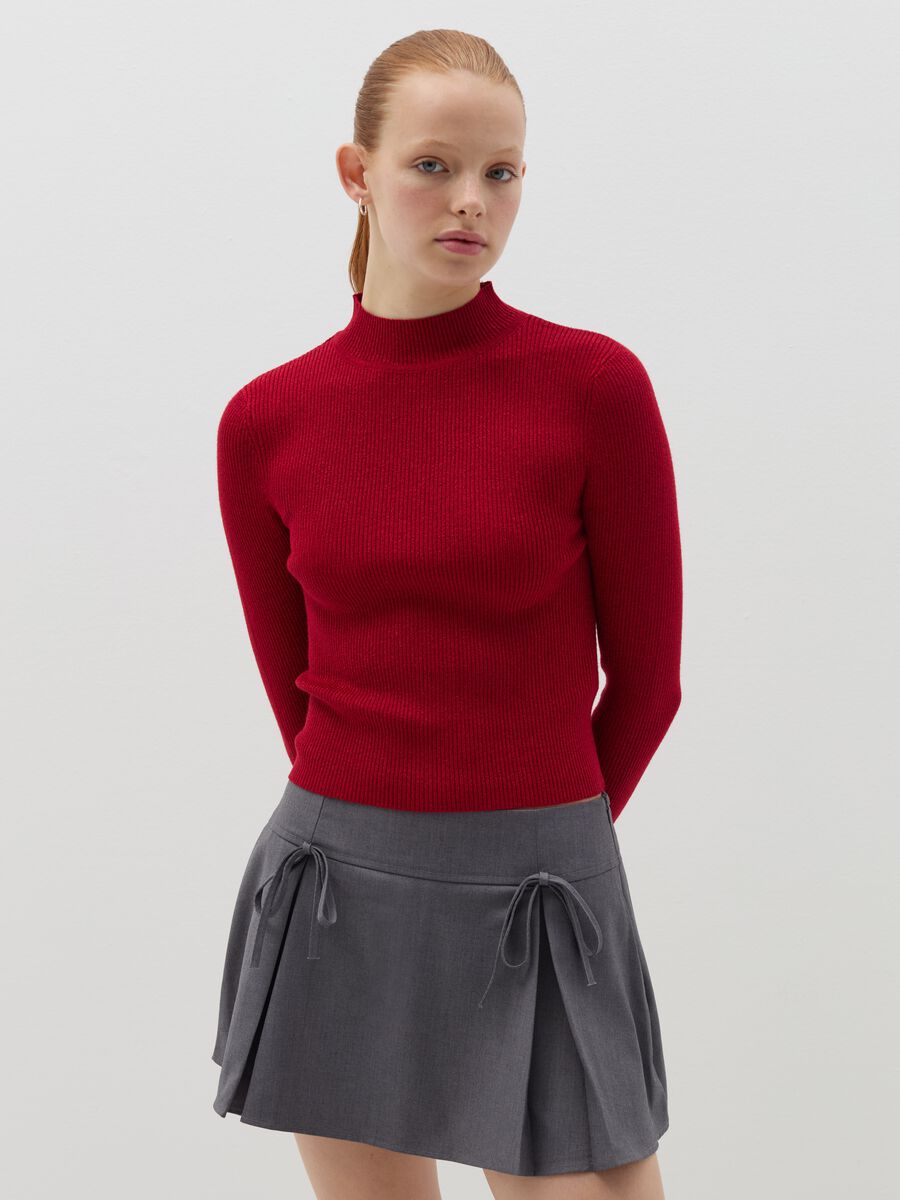 Crop T-shirt in lurex with mock neck_0