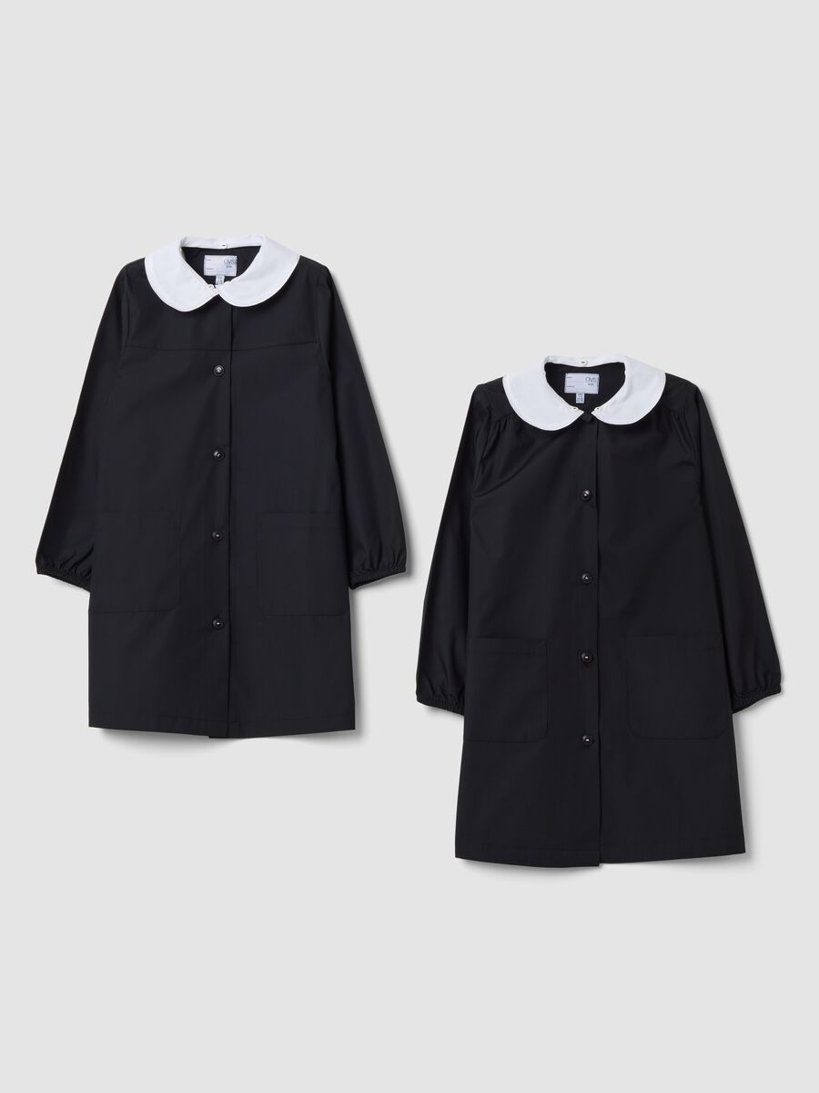 Two-pack of girls&rsquo; black school aprons with white button-up collar_0