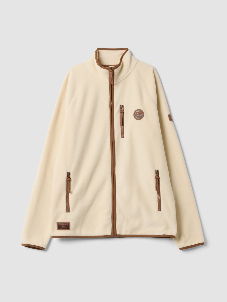 Beige heavyweight jacket with zip and contrast trims_0