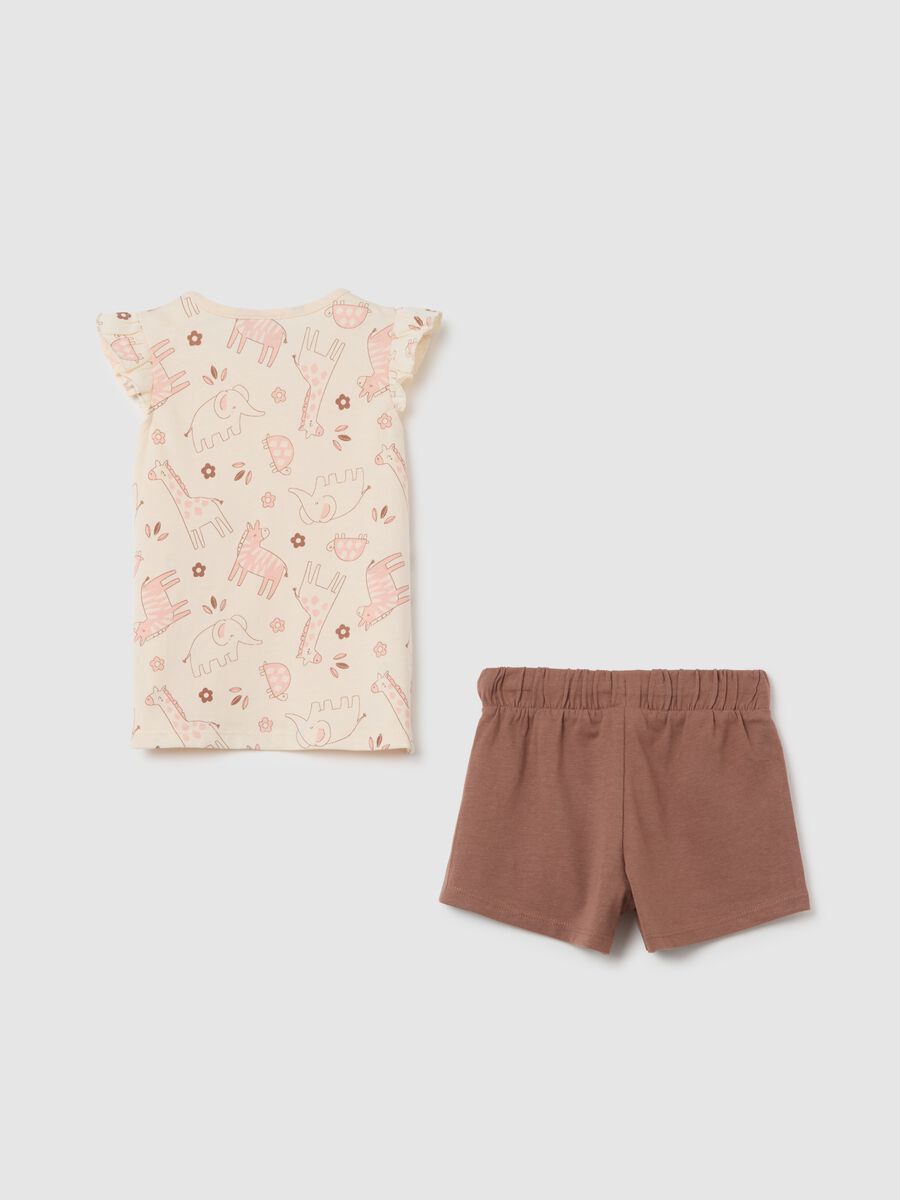 Girls' summer set in pure beige cotton regular fit with print_1