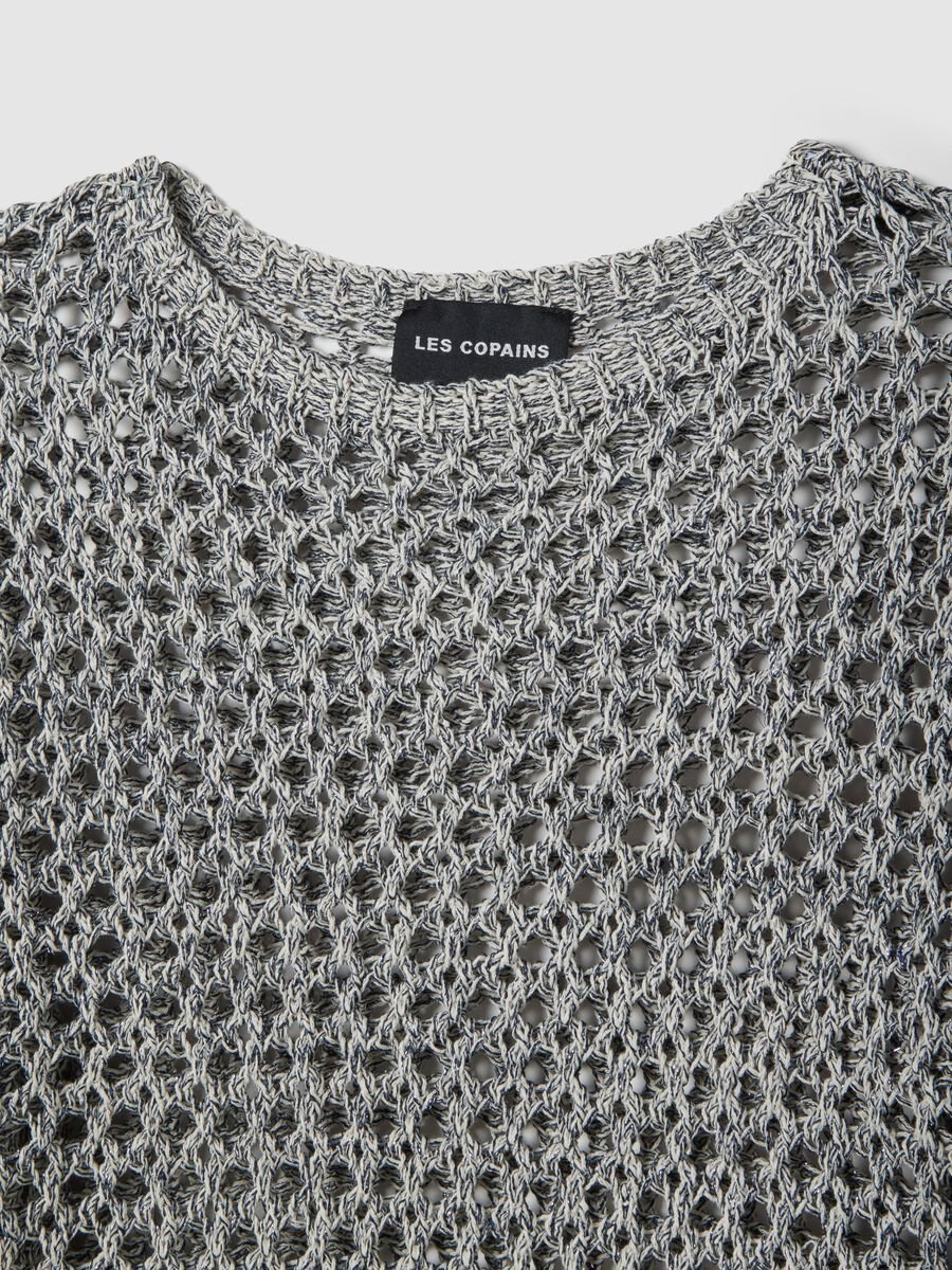 Maglione grigio in misto cotone con trama a rete_5