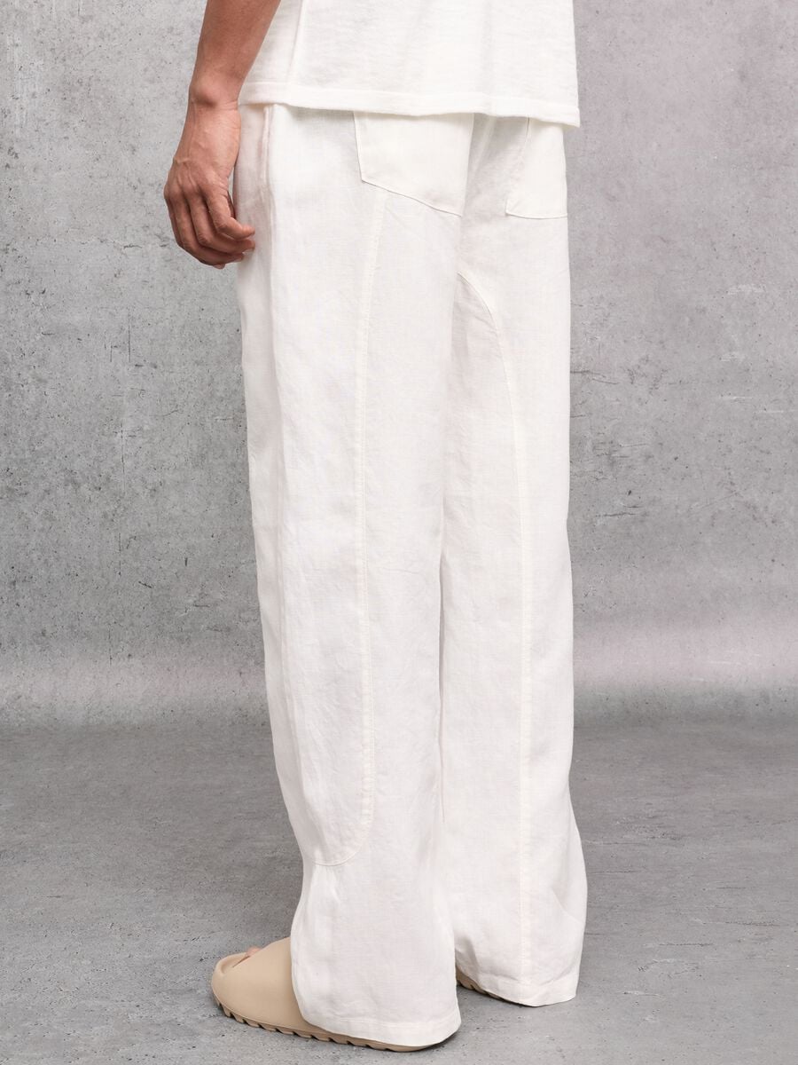 100% Linen Wide Leg Pants White_2