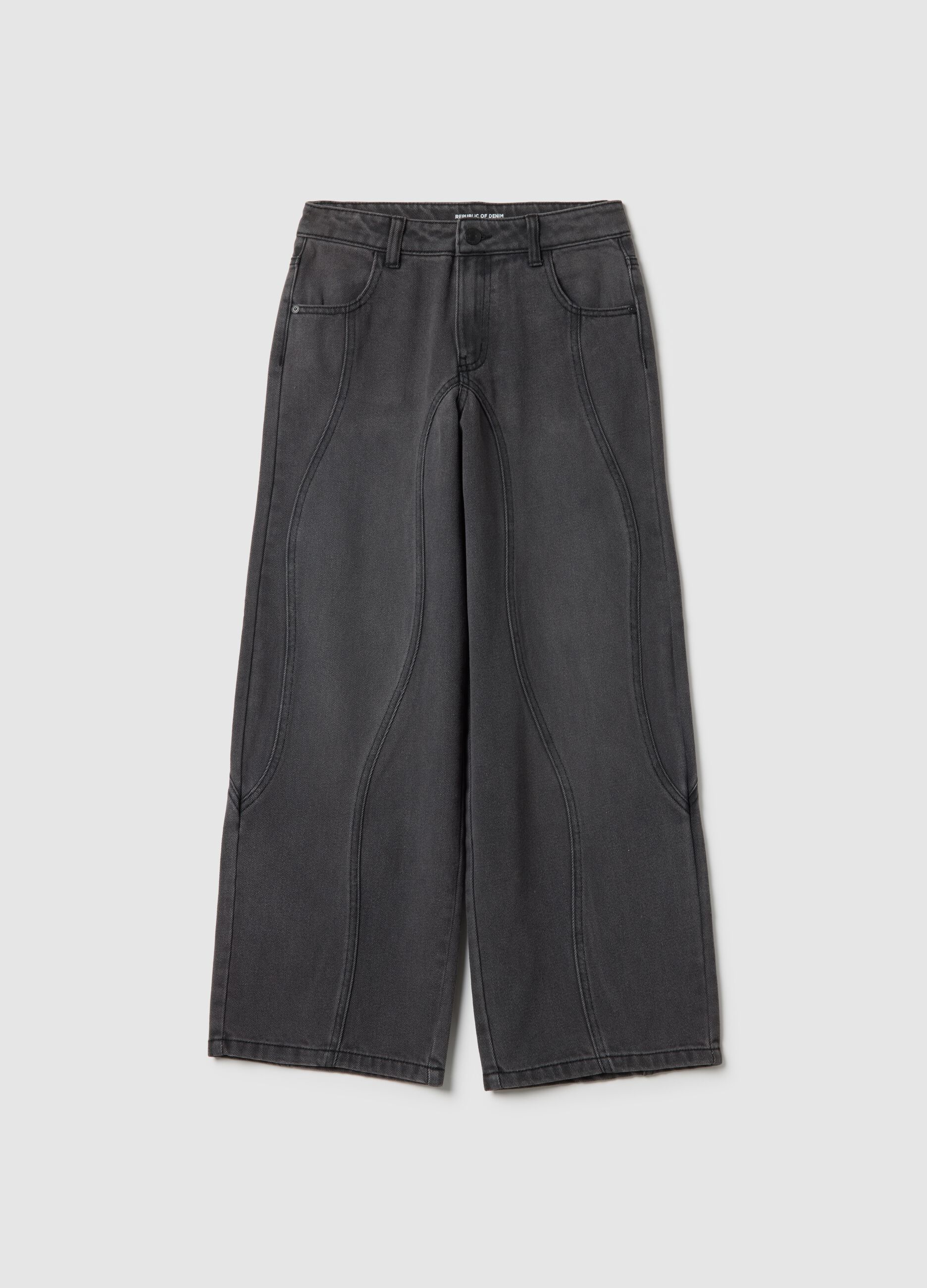 Grey cotton blend balloon jeans for girls