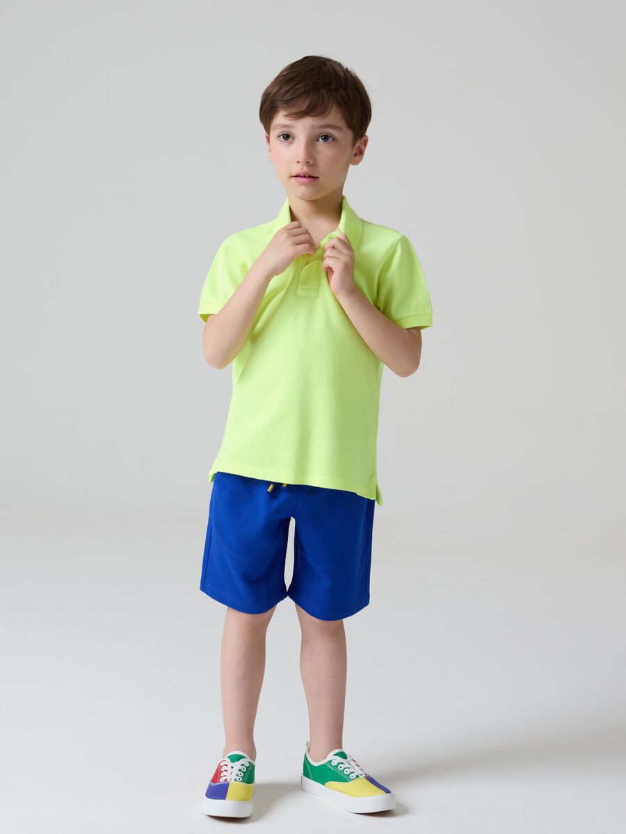 Fleece Bermuda shorts with logo embroidery and drawstring_0