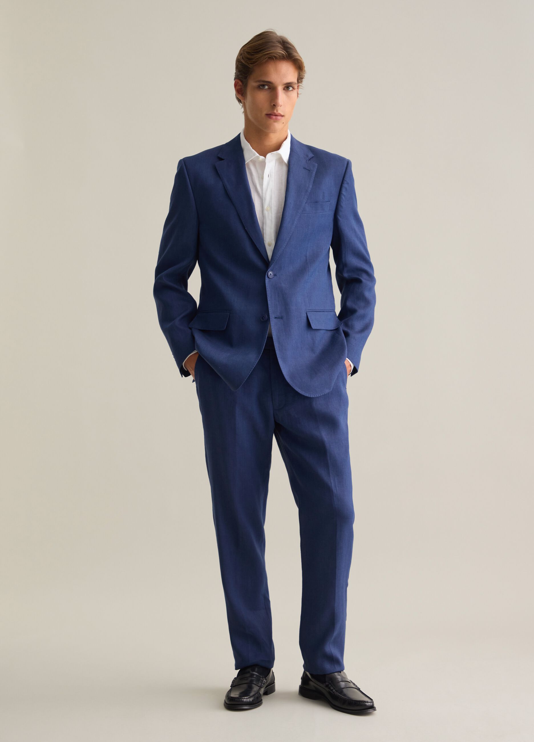 Pantaloni da uomo in lino blu slim fit