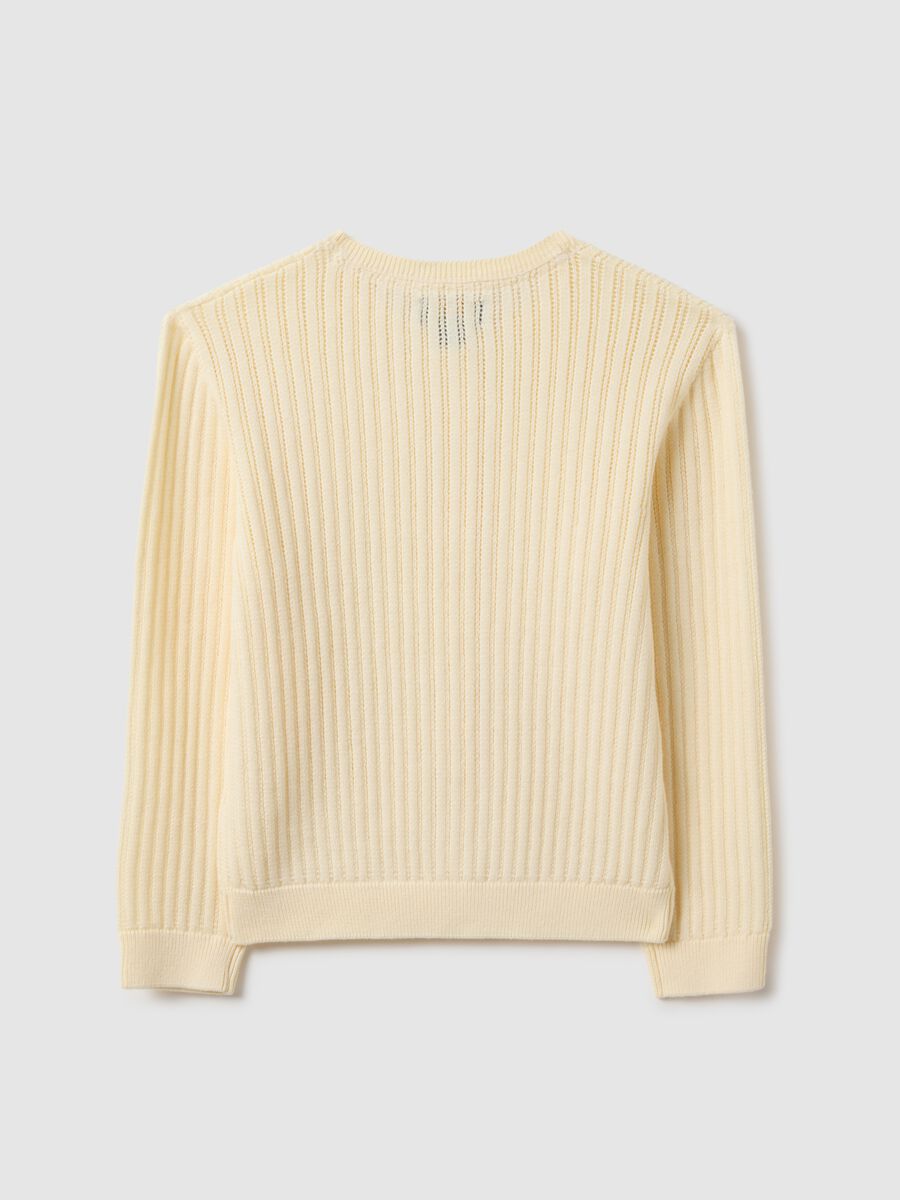 Beige striped pure cotton cardigan for girls with regular fit_1