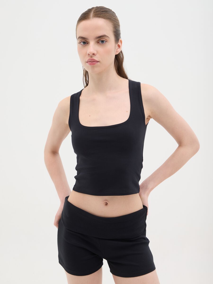 Women's Black Fitted Cotton Tank Top_0