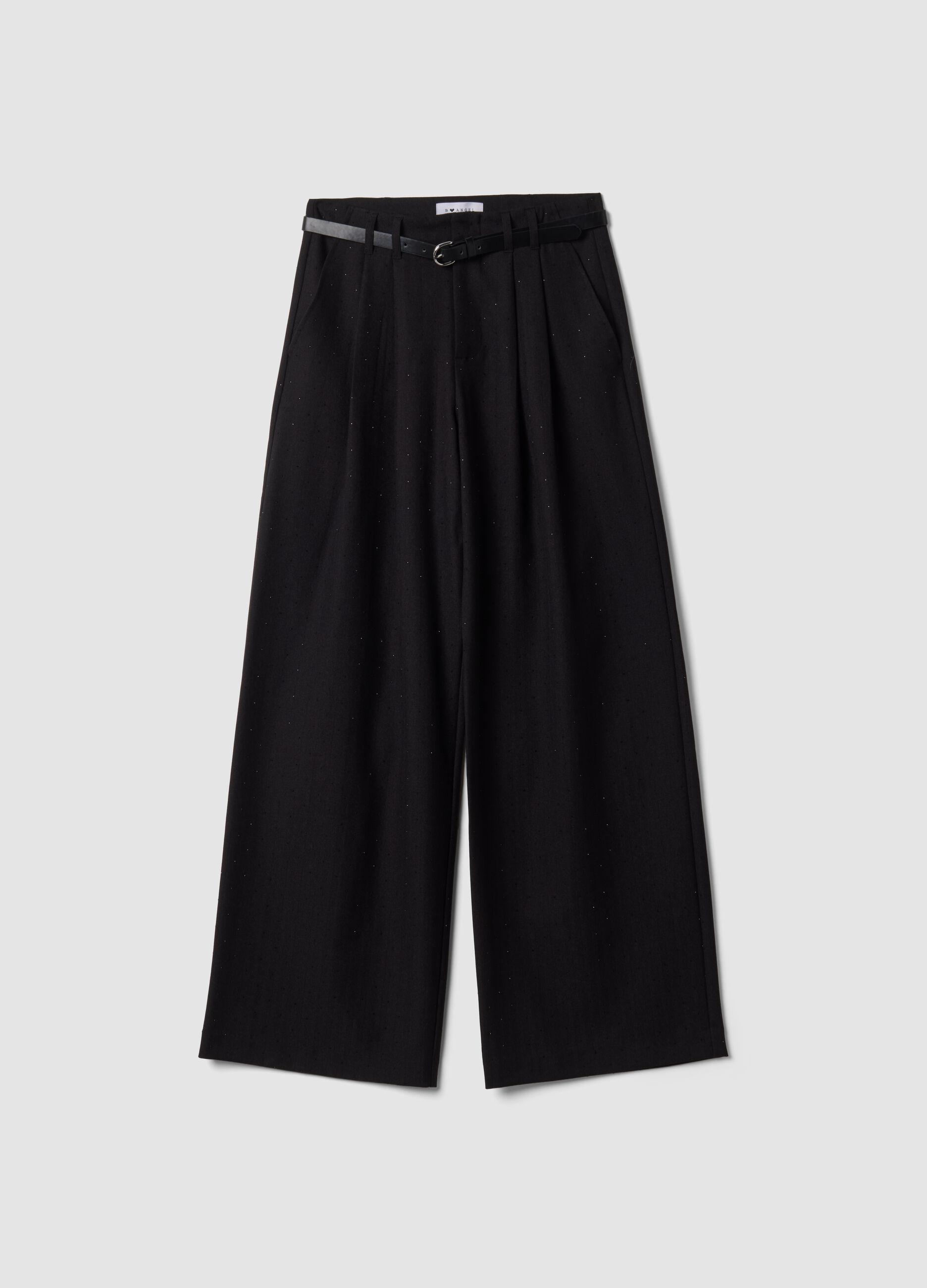 Pantaloni neri wide leg in viscosa elasticizzata