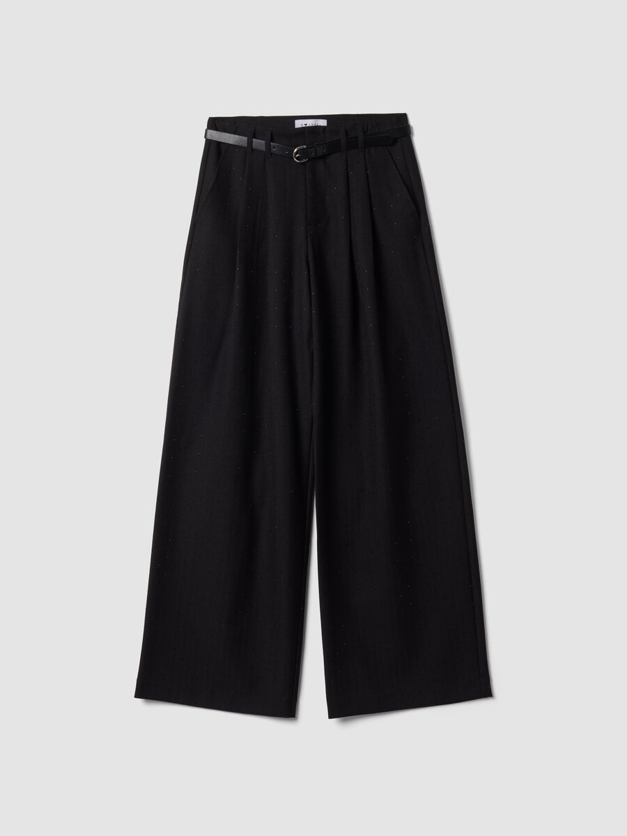 Black wide-leg trousers in stretch viscose_0