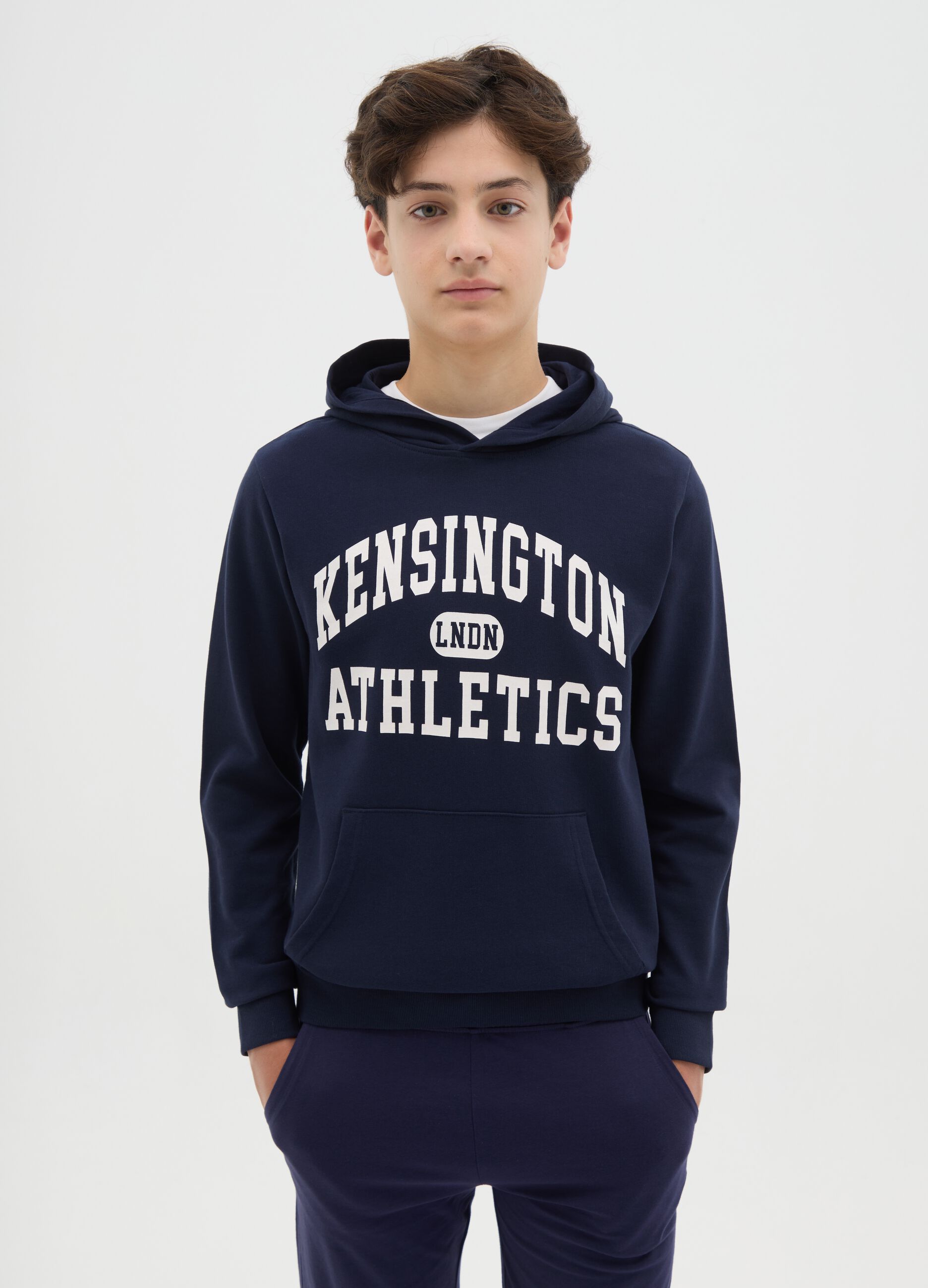 French terry sweatshirt with hood and print