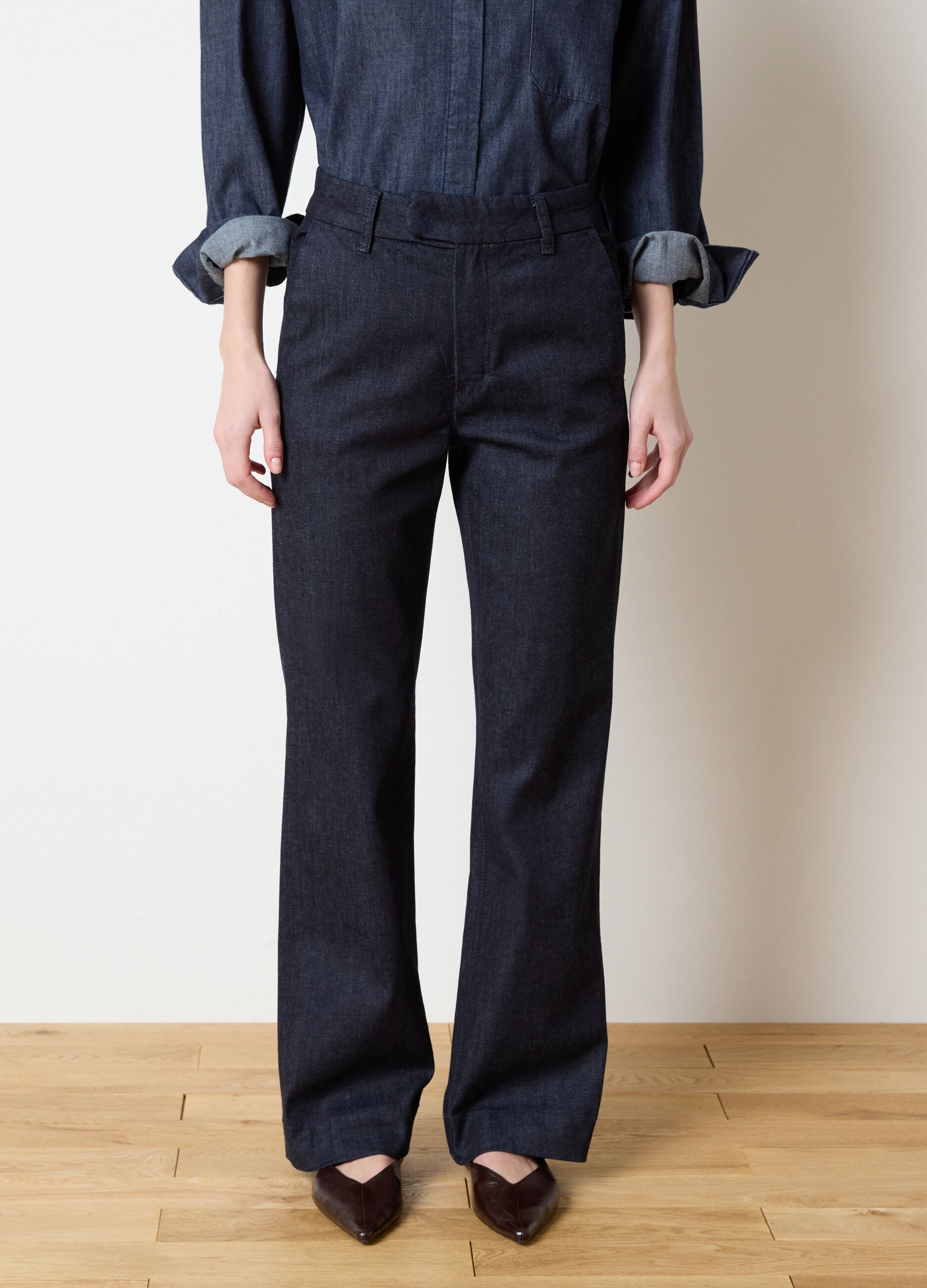 Dark-wash bootcut jeans with pockets