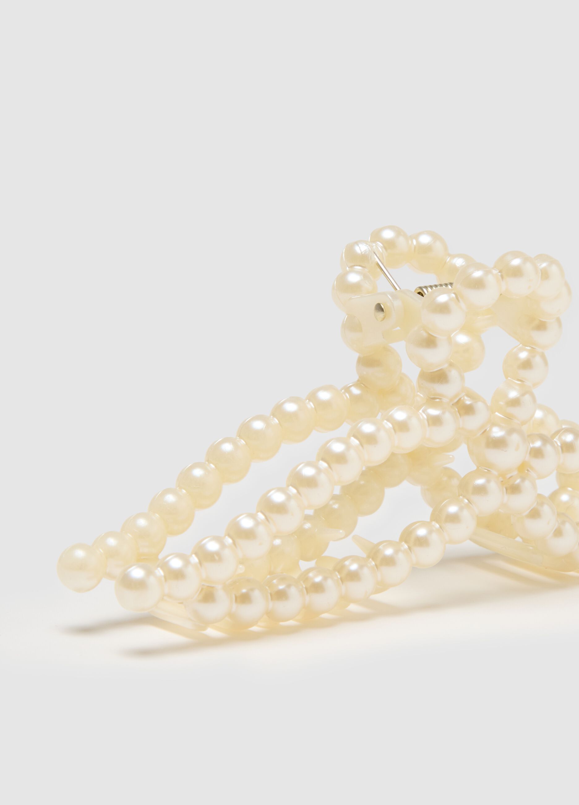 Beige Women's Hair Clip with Pearls