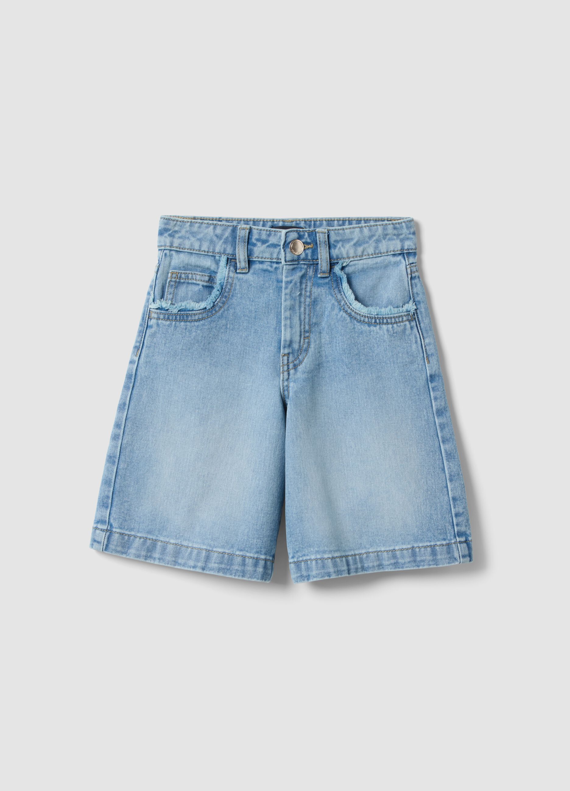 Girls' pure cotton denim blue shorts, regular fit