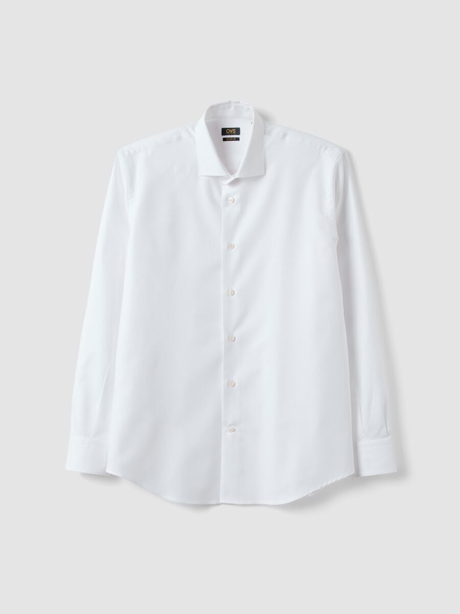 Camicia bianca in puro cotone dobby regular fit_0