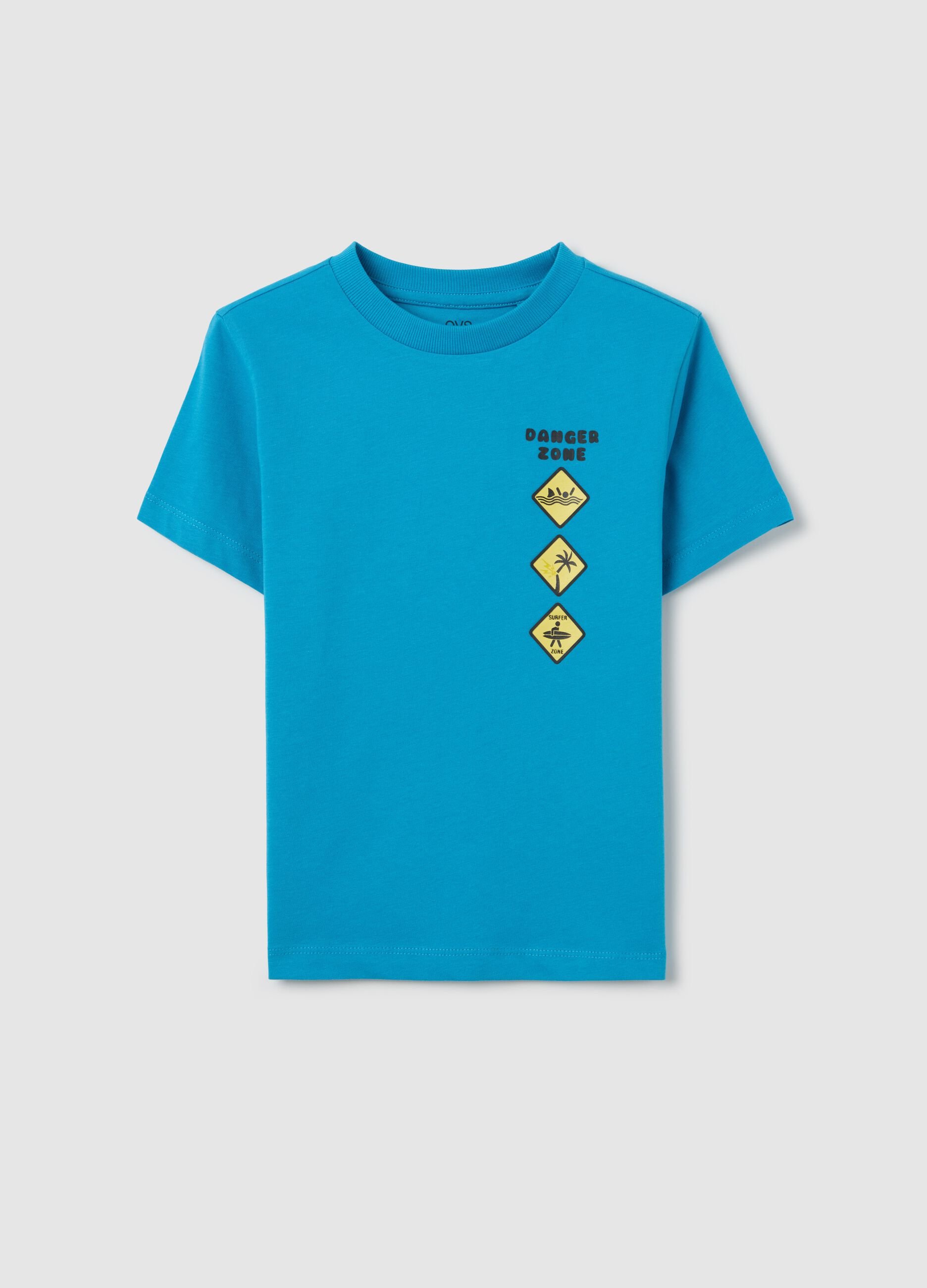 Light blue T-shirt in cotton with "Danger Zone" print