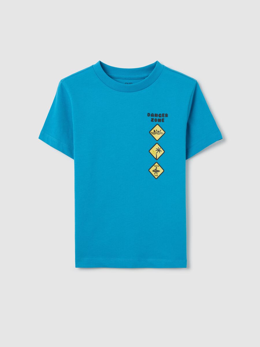 Light blue T-shirt in cotton with "Danger Zone" print_0