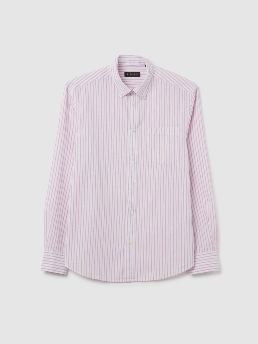 Men's pink and purple striped cotton and linen blend regular fit shirt_4