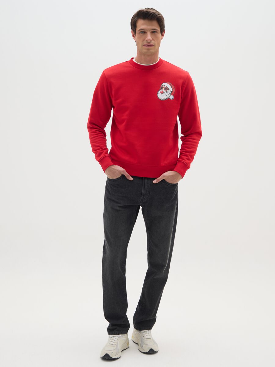 Felpa natalizia rossa in misto cotone regular fit con stampa_1