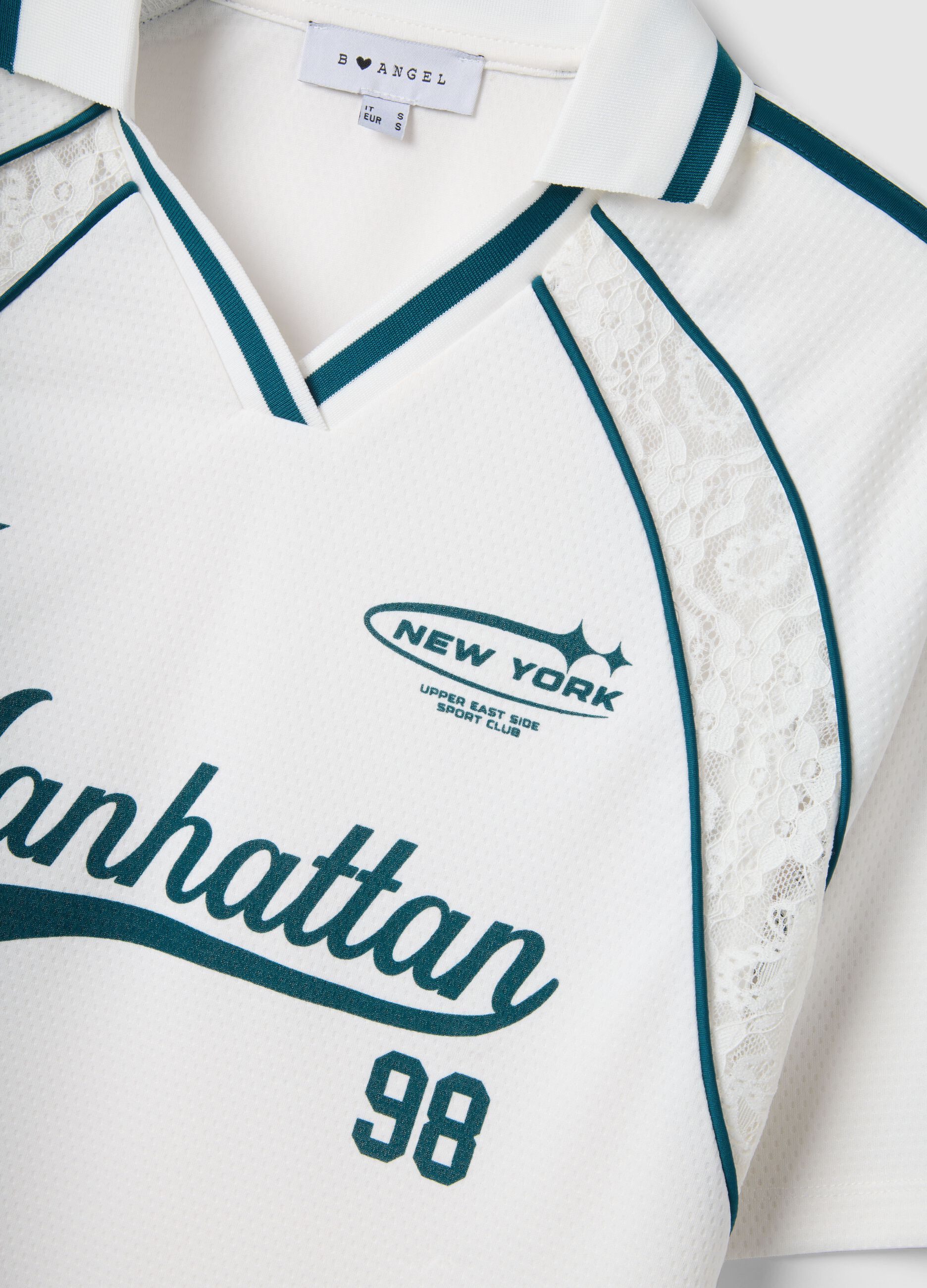 White relaxed fit V-neck t-shirt with sporty details