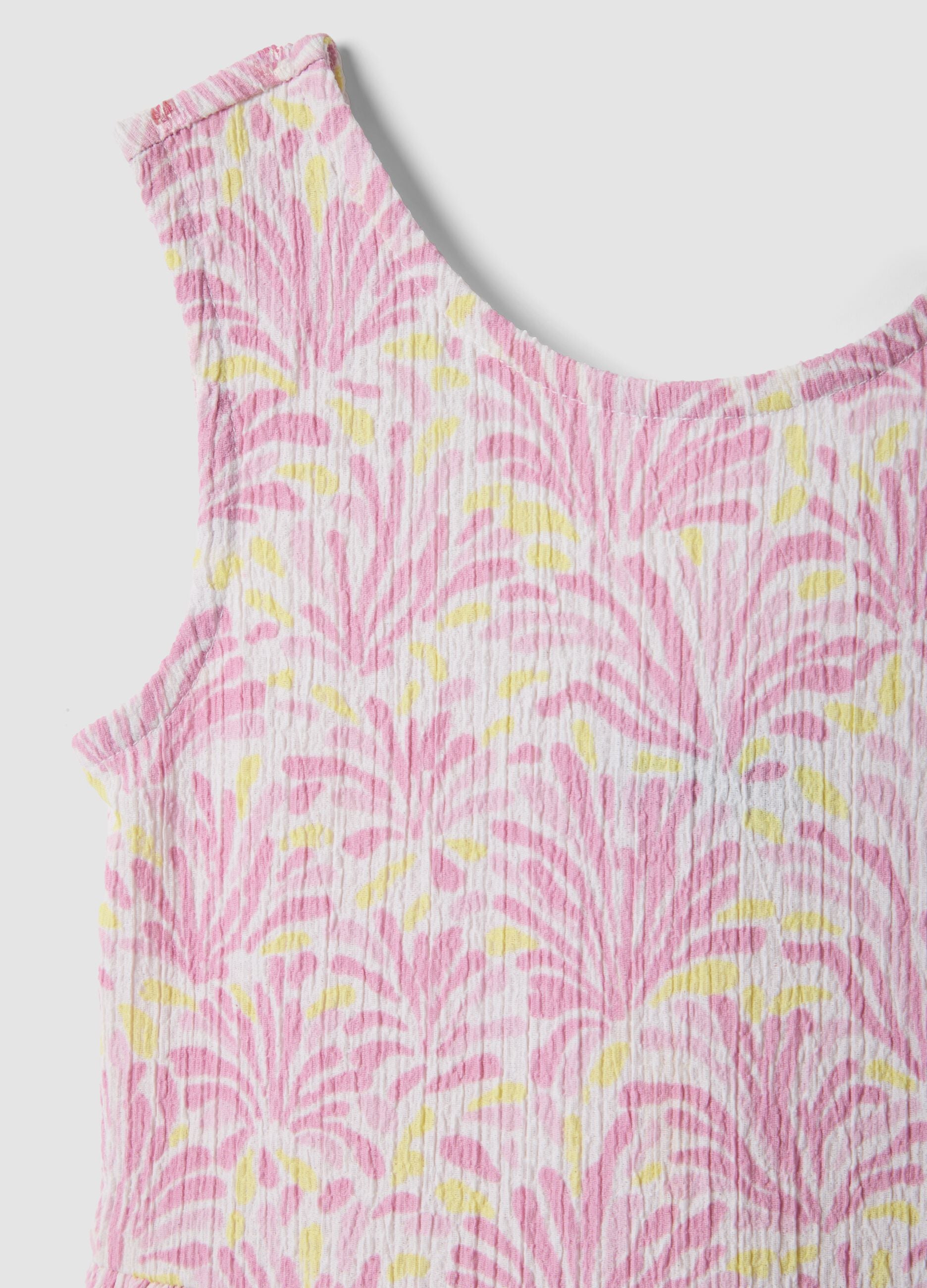 Girls&rsquo; pink sleeveless stretch dress with floral print
