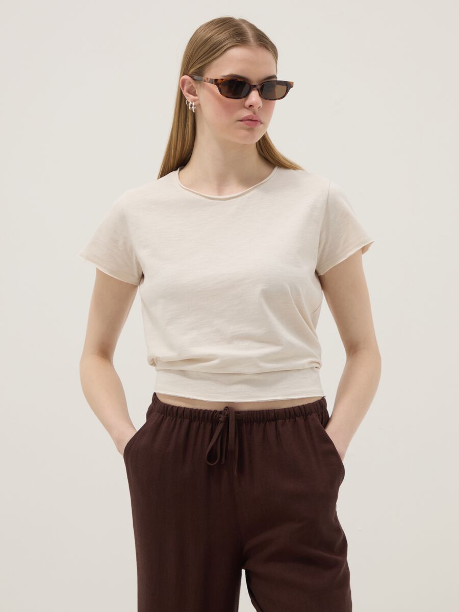 Beige pure cotton short-sleeve T-shirt, regular fit_1