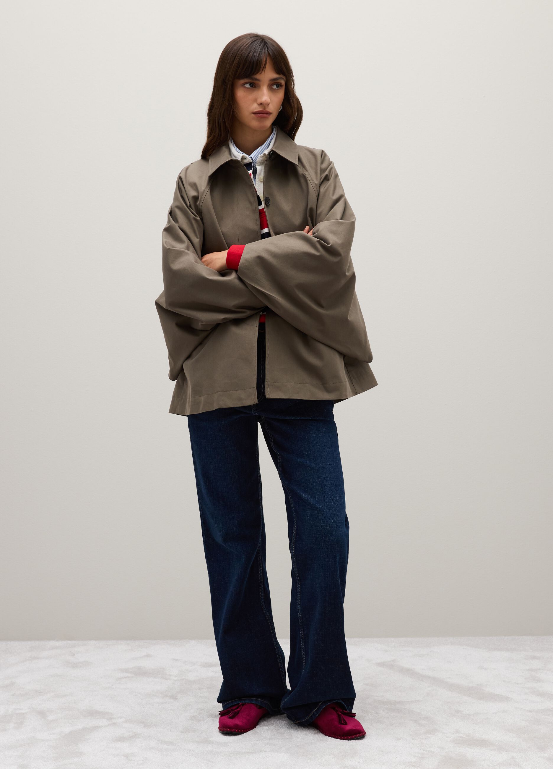 Brown cotton blend jacket with regular fit