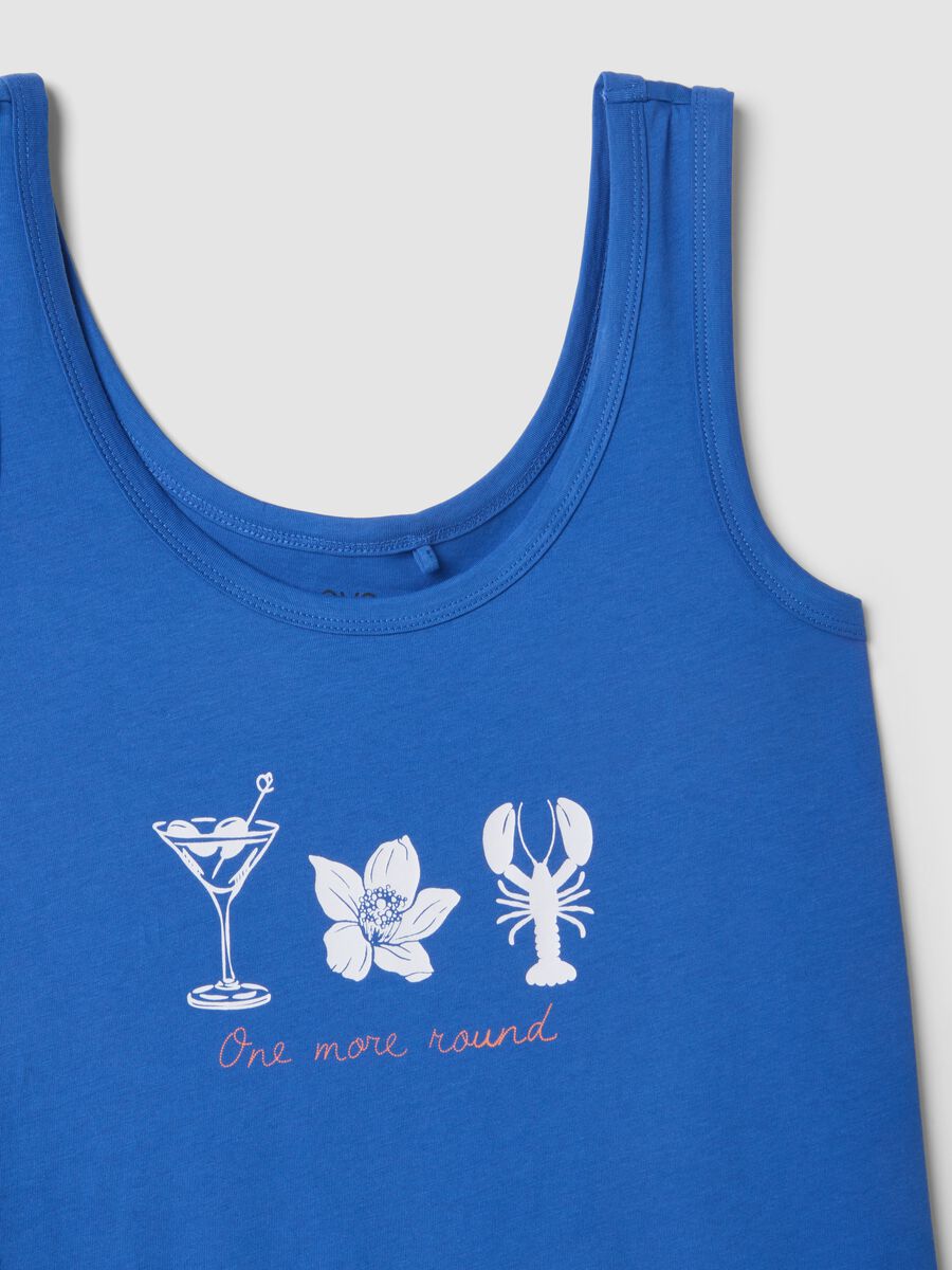 Camicia da notte senza maniche in puro cotone blu con stampe_5