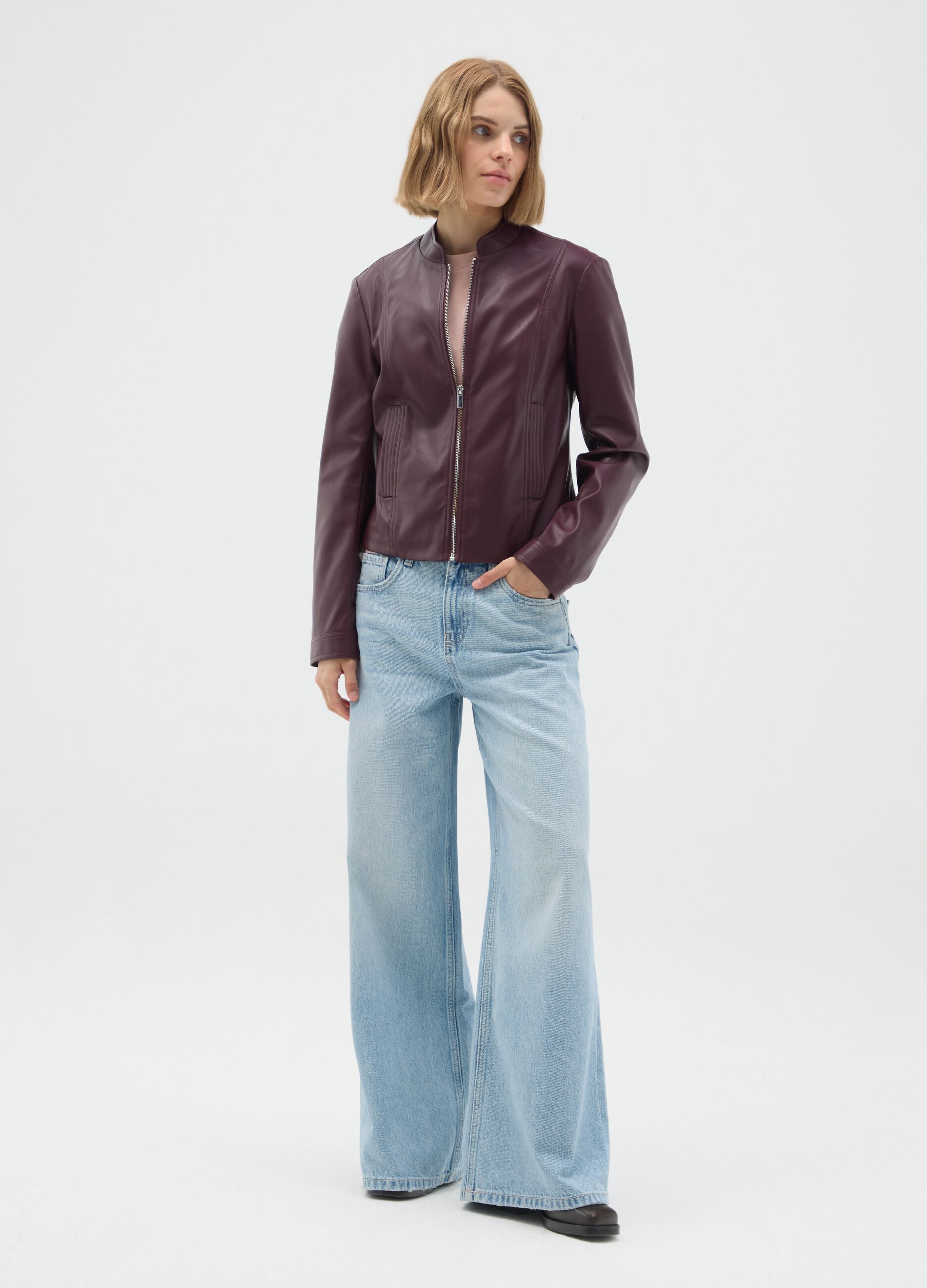 Brown Fabric Slim Fit Jacket