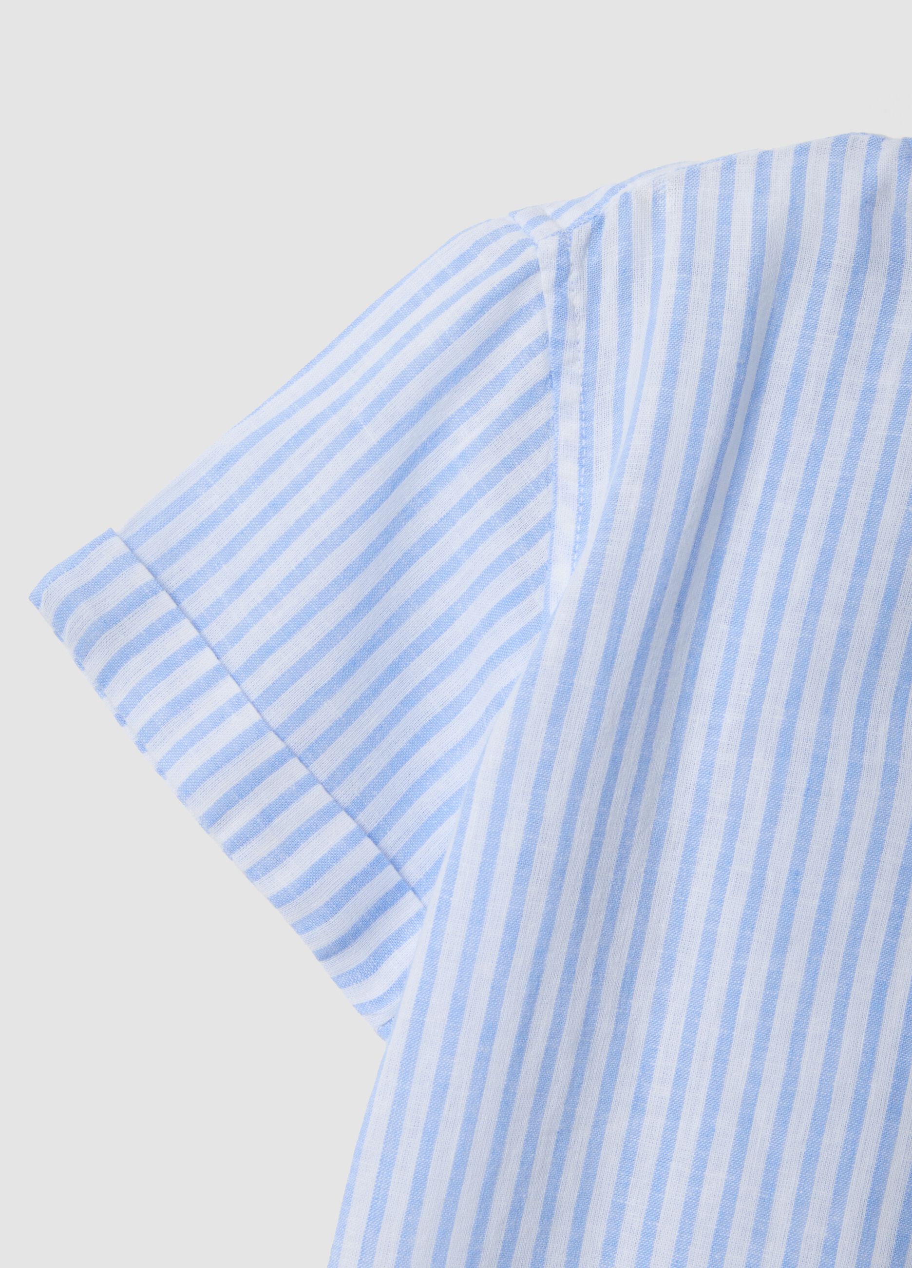 Boys' blue striped linen and cotton blend shirt, regular fit