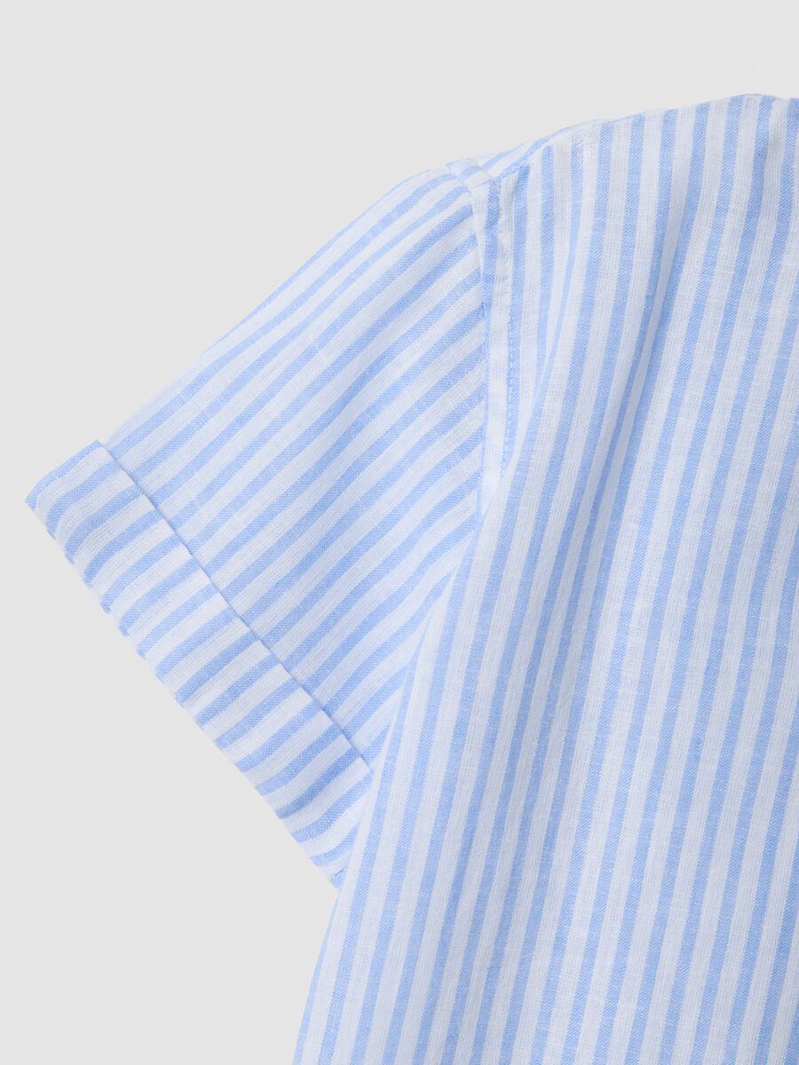 Boys' blue striped linen and cotton blend shirt, regular fit_2